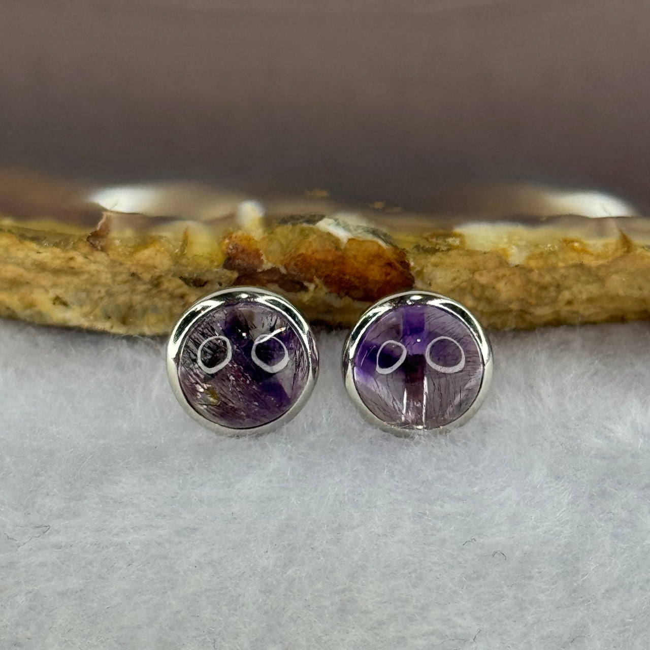 Good Grade Natural Super 7 S925 Sliver Earrings 2.21g 8.3 by 5.2mm - Huangs Jadeite and Jewelry Pte Ltd