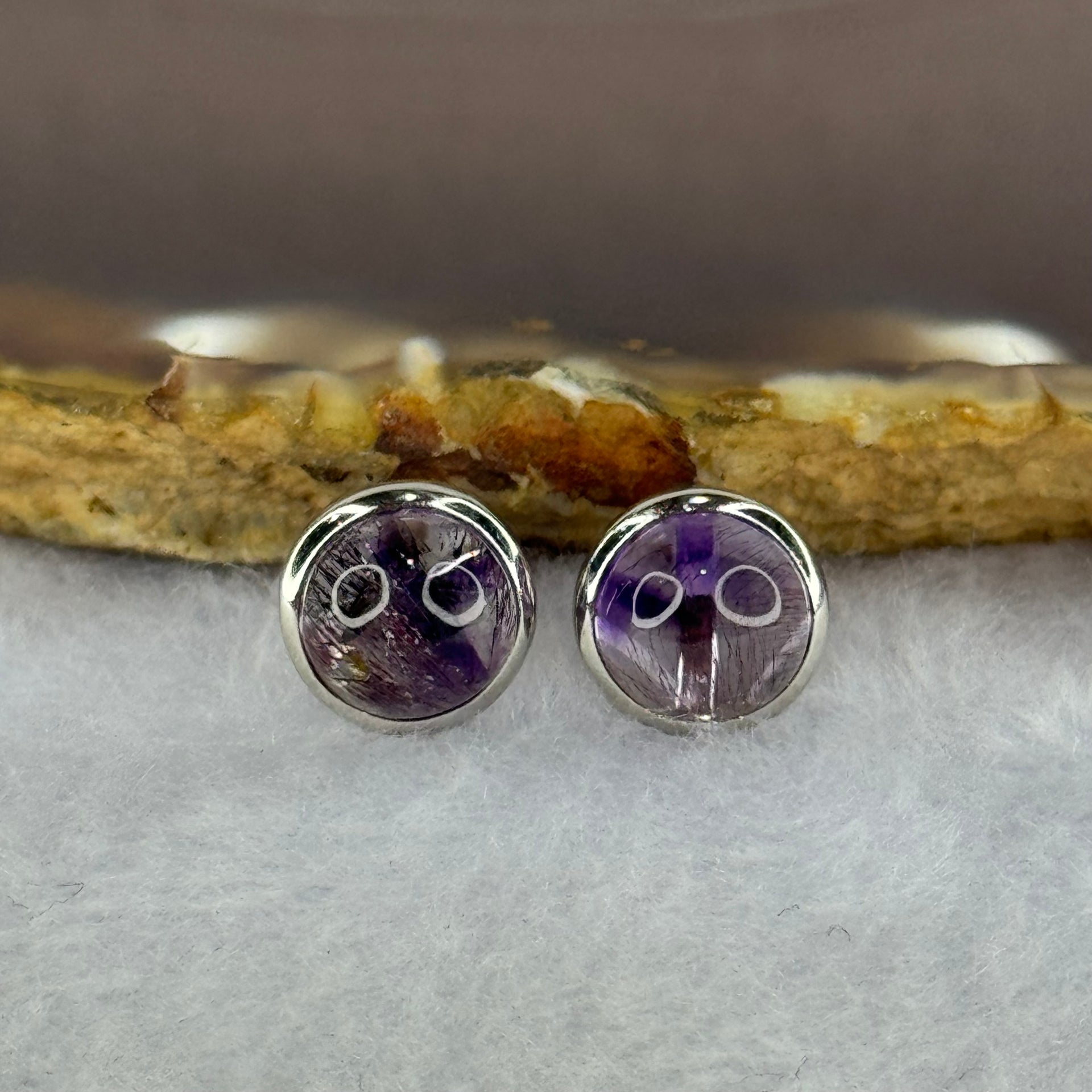 Good Grade Natural Super 7 S925 Sliver Earrings 2.21g 8.3 by 5.2mm - Huangs Jadeite and Jewelry Pte Ltd