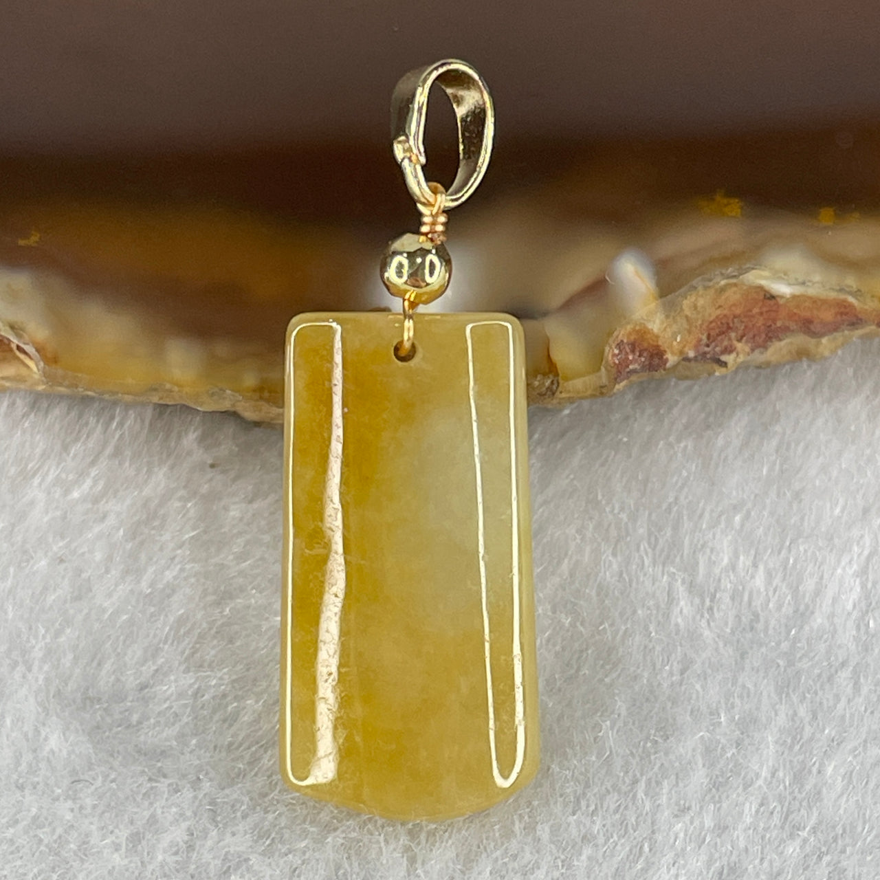 Type A Yellowish with White Patches Jadeite Wu Shi Pai Pendant 1.74g 20.9 by 10.7 by 3.0mm - Huangs Jadeite and Jewelry Pte Ltd