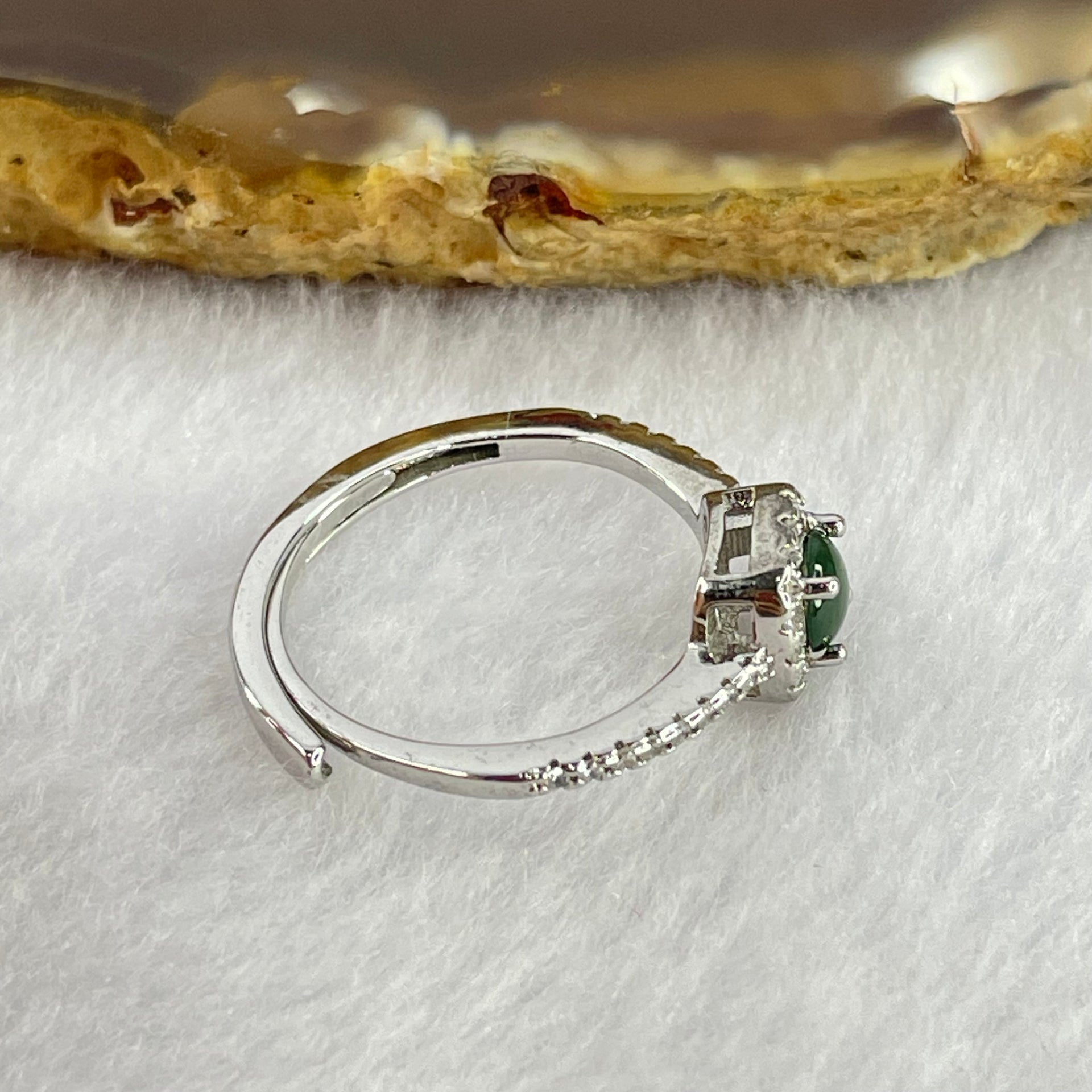 Natural Icy Jadeite with Crystals In S925 Sliver Ring (Adjustable Size) 2.22g 4.6 by 3.0mm - Huangs Jadeite and Jewelry Pte Ltd