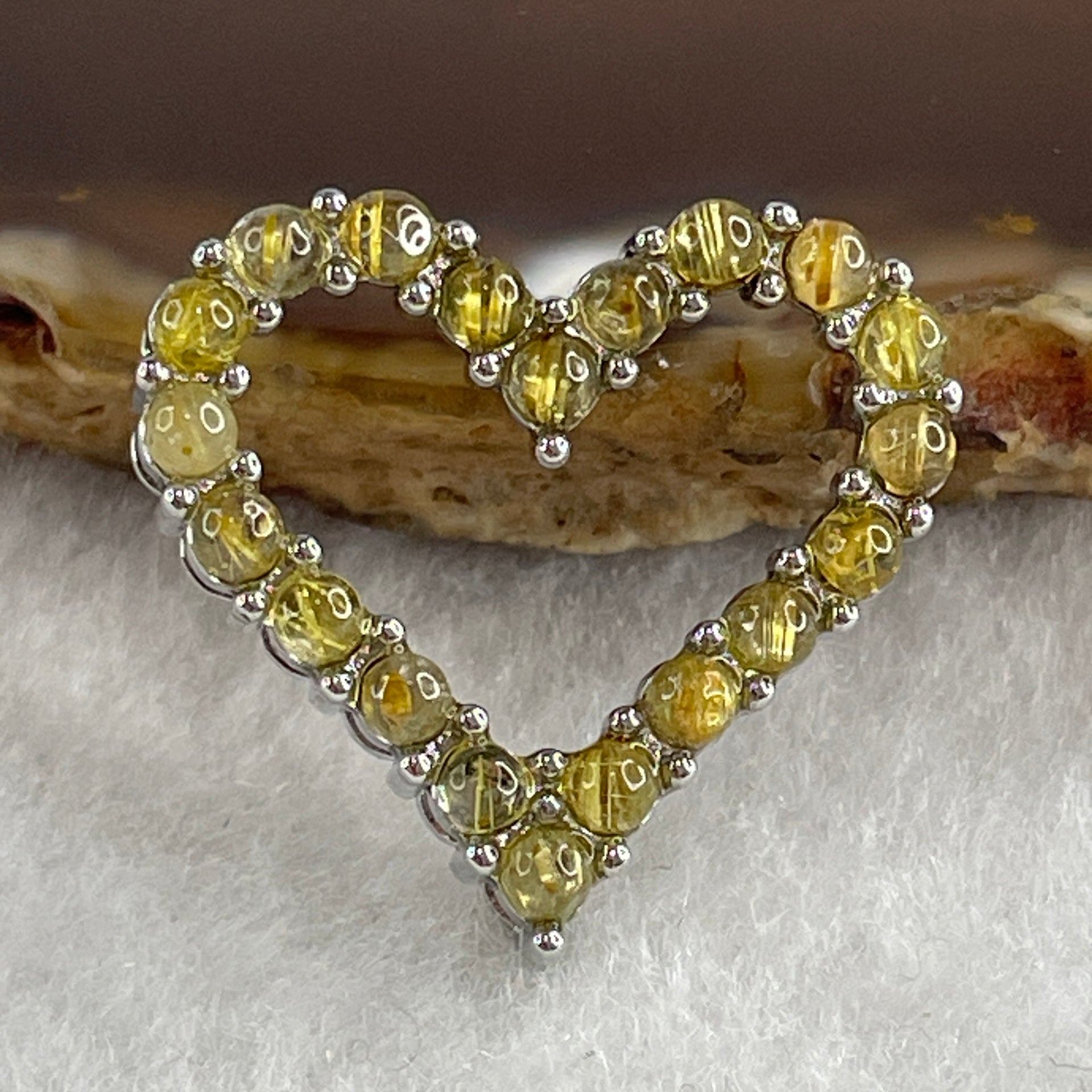 Natural Golden Rutilated Quartz Heart Shape Pendant in S925 Sliver 3.36g 2.5 by 1.5mm - Huangs Jadeite and Jewelry Pte Ltd