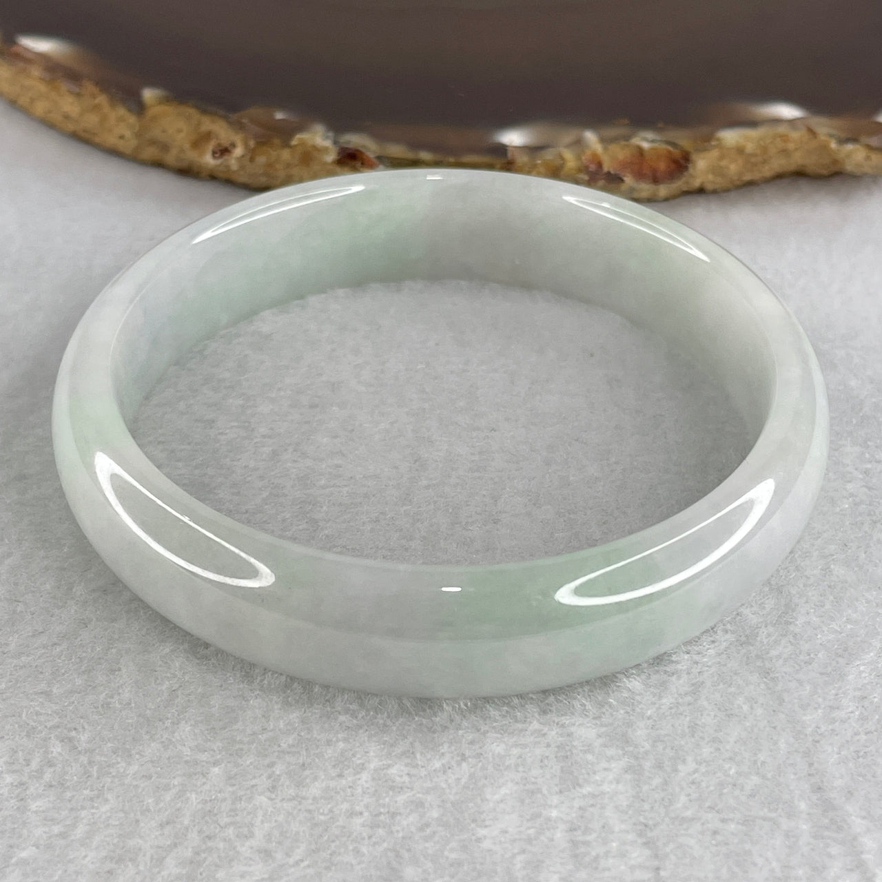 59.8mm Genuine Type A Jadeite Bangle - Large Size Faint Green Lavender Natural Jadeite Jewelry - 47.39g Wide Untreated Jade Bracelet for Women 13.1x6.8mm Wide (Slight Internal Lines)
