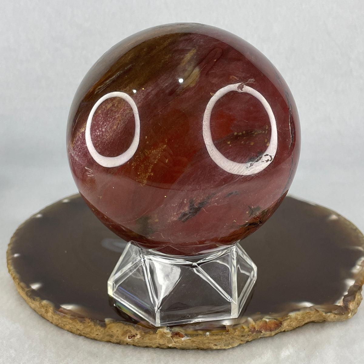 Natural Mookaite Jasper Sphere Ball Display with Clear Acrylic Stand | Earth Sunrise Orb & Vitality Magnet (773.0g | 82.0x99.0mm | Synergy, Motivation Booster, Emotional Resilience & Feng Shui Wealth Energy)