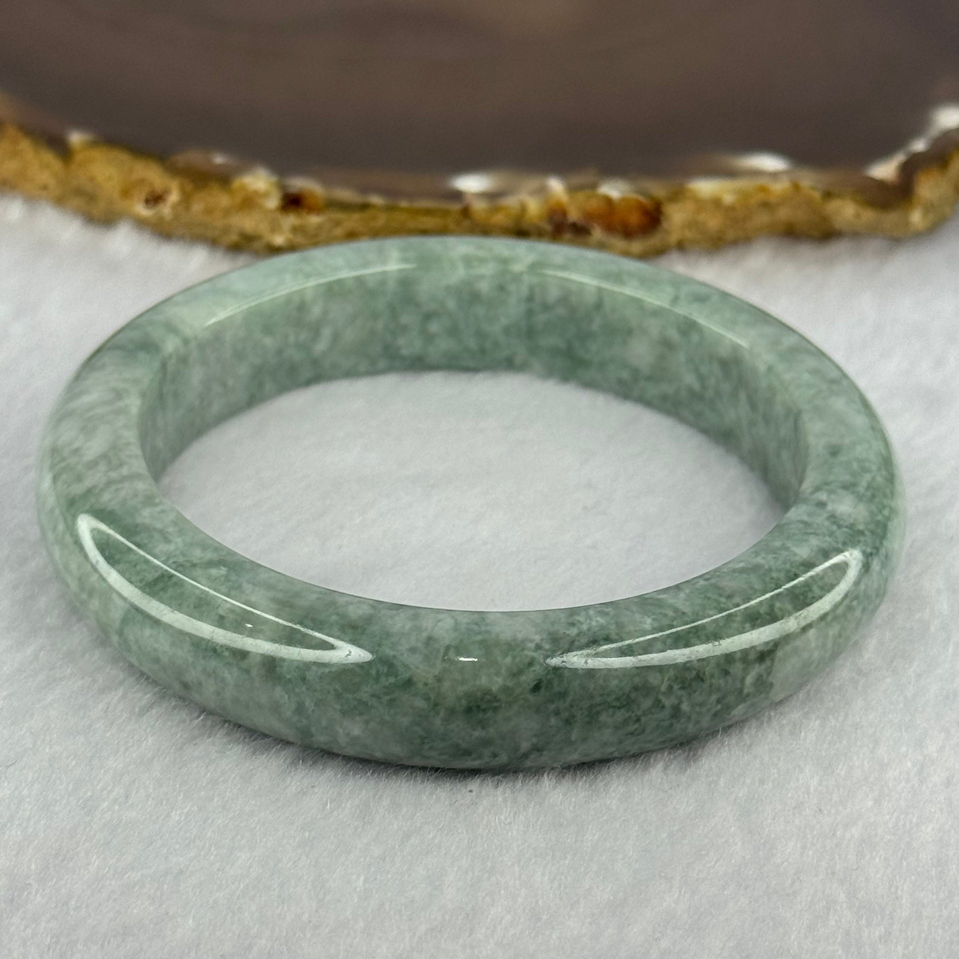 Type A Blueish Green with White Spots Jadeite Bangle 72.39g 13.4 by 9.6mm Inner Diameter 59.8mm (Very Slight External Rough) - Huangs Jadeite and Jewelry Pte Ltd