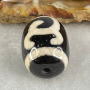 Natural Powerful Tibetan Old Oily Black White Agate Green Tara Dzi Bead Heavenly Master (Tian Zhu) 绿度母天珠 4.82g 17.5 by 13.2mm - Huangs Jadeite and Jewelry Pte Ltd