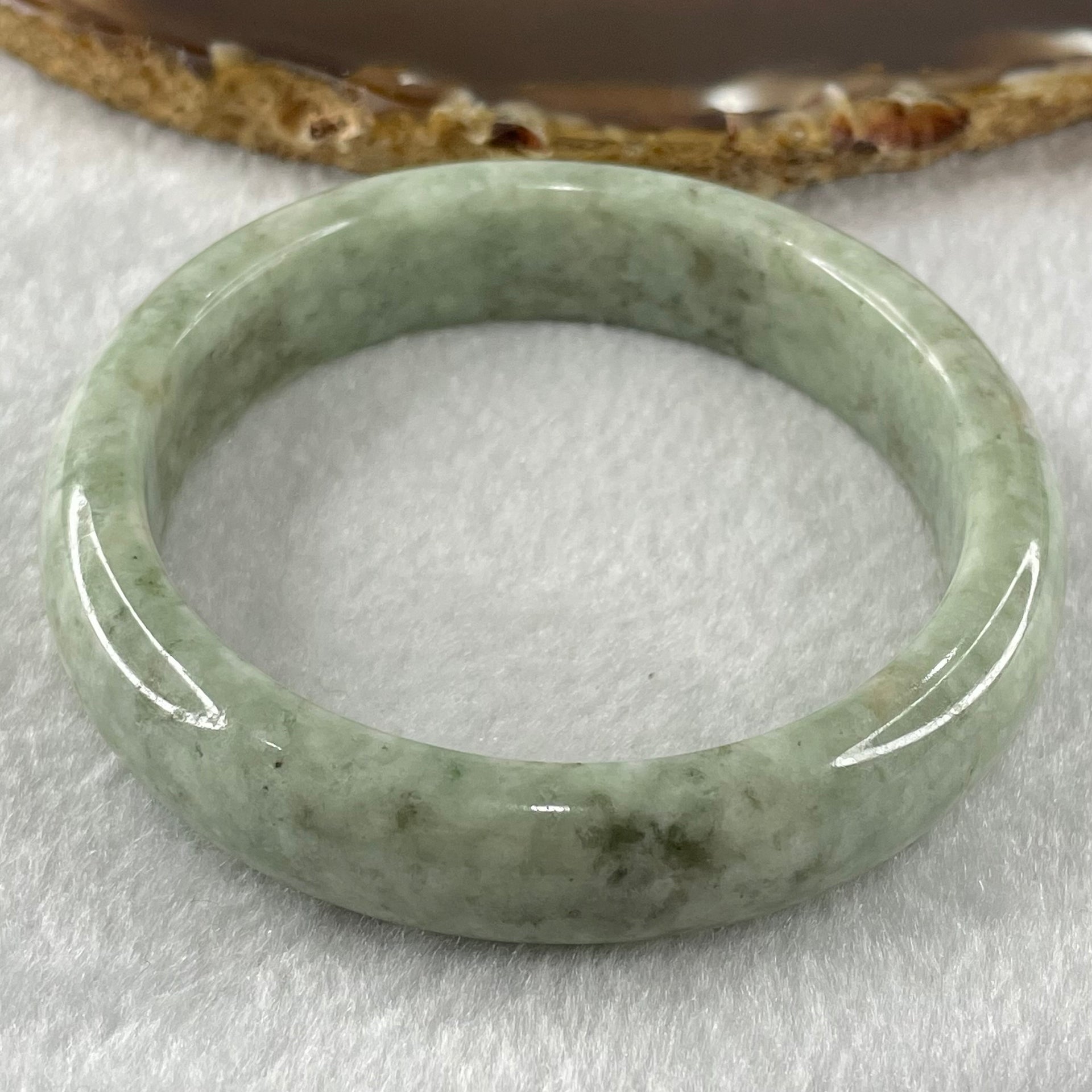 Type A Green with White Patches Jadeite Bangle 54.20g Internal Diameter 56.6mm 13.6 by 7.8mm (Very Fine Internal Lines) - Huangs Jadeite and Jewelry Pte Ltd