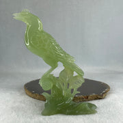 Natural Green Serpentine Bird on Plant with Wooden Stand Display 412.0g 135.0 by 96.0 by 190.0mm - Huangs Jadeite and Jewelry Pte Ltd