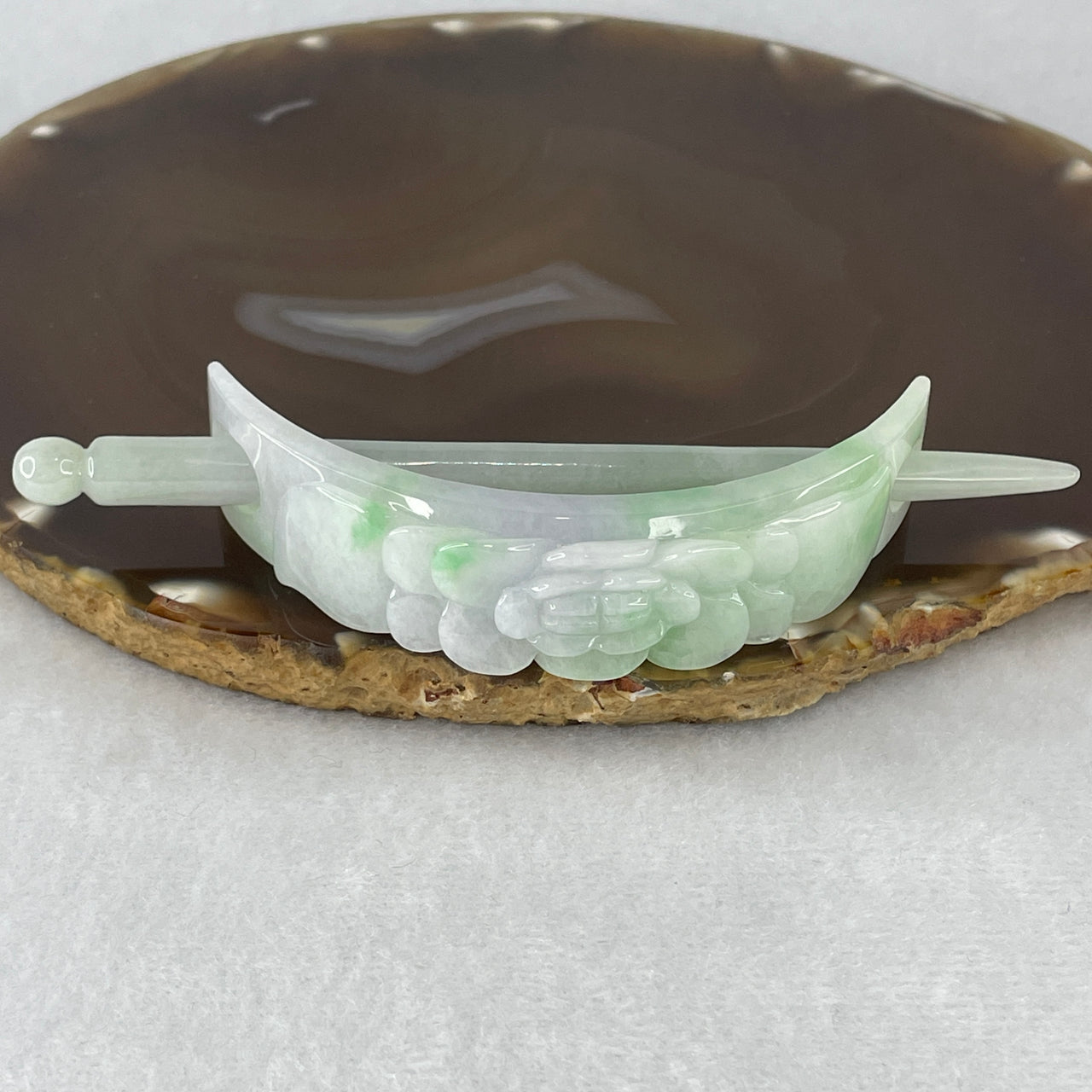 Certified Natural Type A Tri-Color Light Green, Lavender & Apple Green Piao Hua Jadeite Flower Hair Pin | Imperial Chignon Finial Sculpture | "San Cai Fuk Lu Shou" Crown Protection & Abundance Hairpin (35.07g 105.4x14.9x26.4mm)