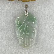 Natural Type A Semi Icy Faint Lavender Light Green Jadeite Prosperity Leaf Pendant in Silver Clasp Signifying Overnight Success 5.93g 39.4 by 23.6 by 3.7mm - Huangs Jadeite and Jewelry Pte Ltd