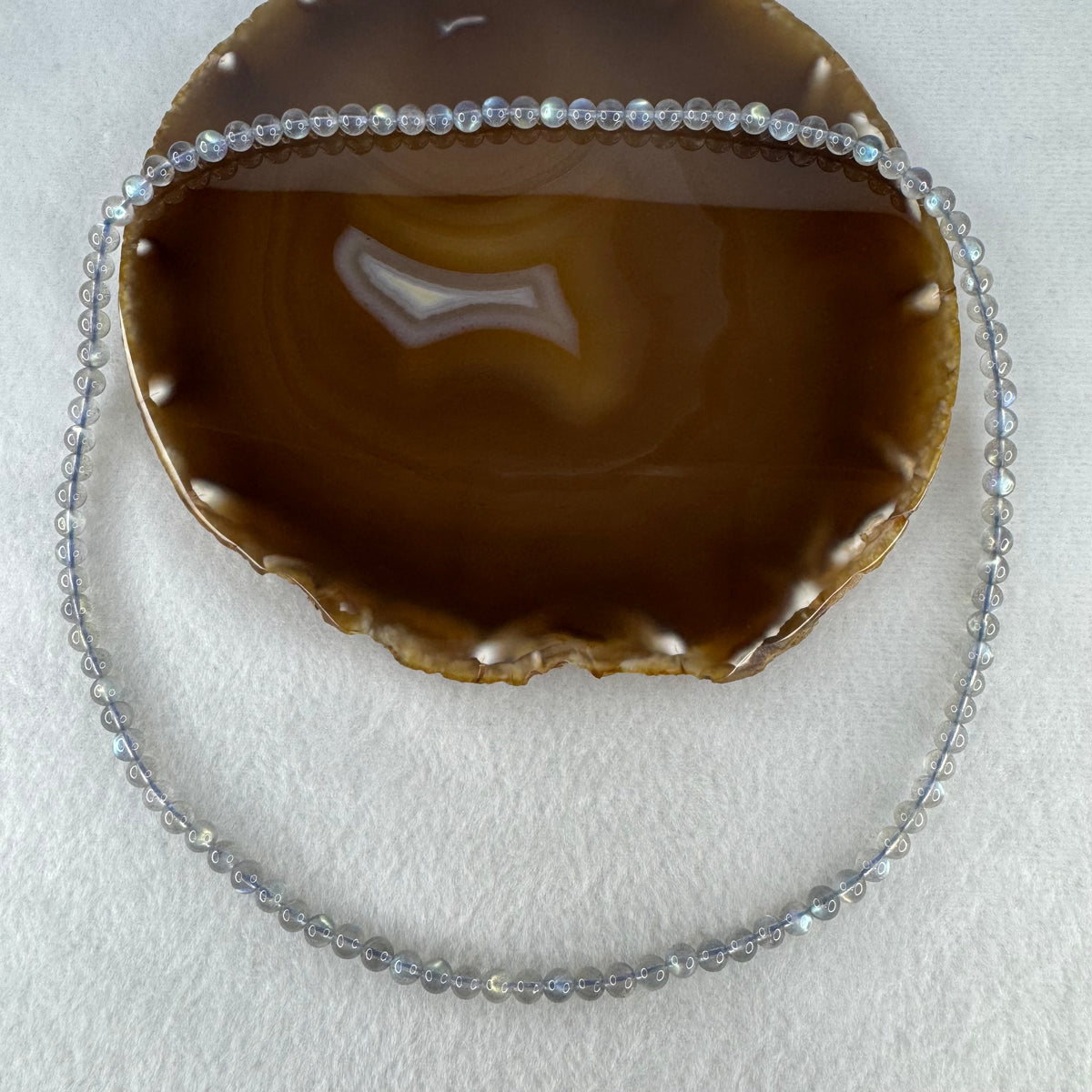 Very Good Grade Natural Grey Moonstone Beads Necklace | 5.8mm Blue Flash Intuition Amulet (24.78g | 54cm Length | 101 Beads)