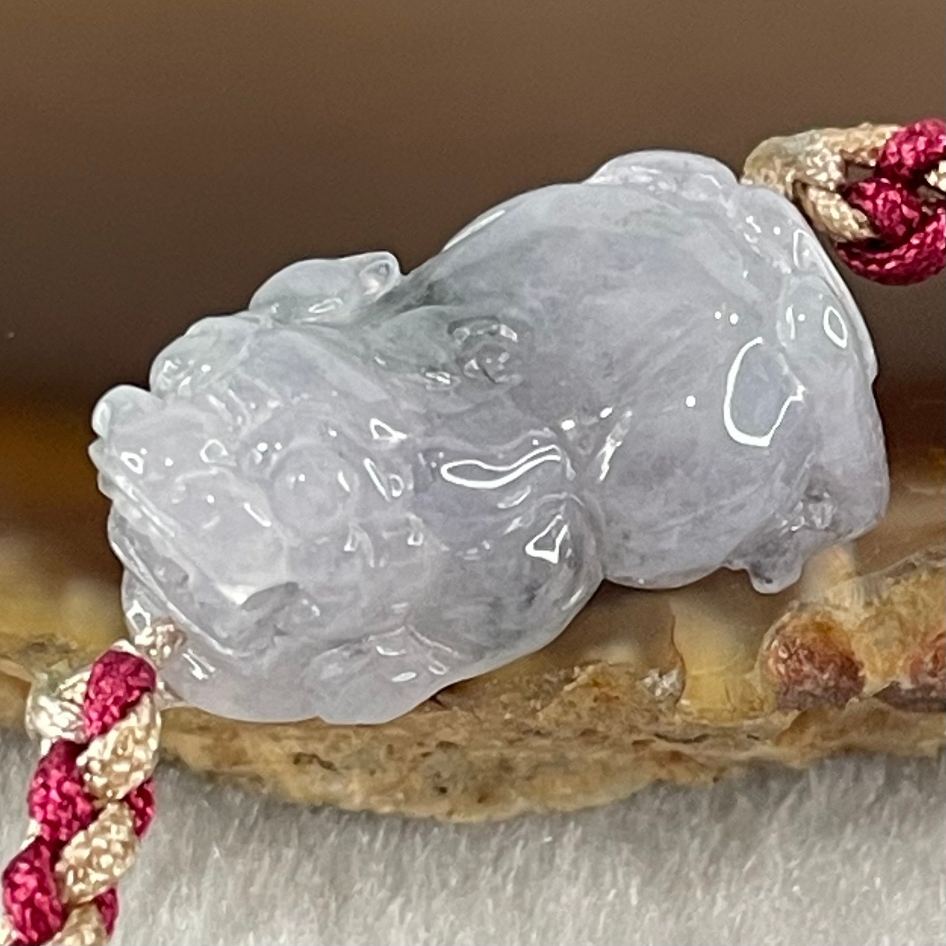 Type A Faint Lavender with Wuji Grey Black Jadeite Male Pixiu String Bracelet 6.07g 13cm 20.5 by 12.2 by 8.9mm - Huangs Jadeite and Jewelry Pte Ltd