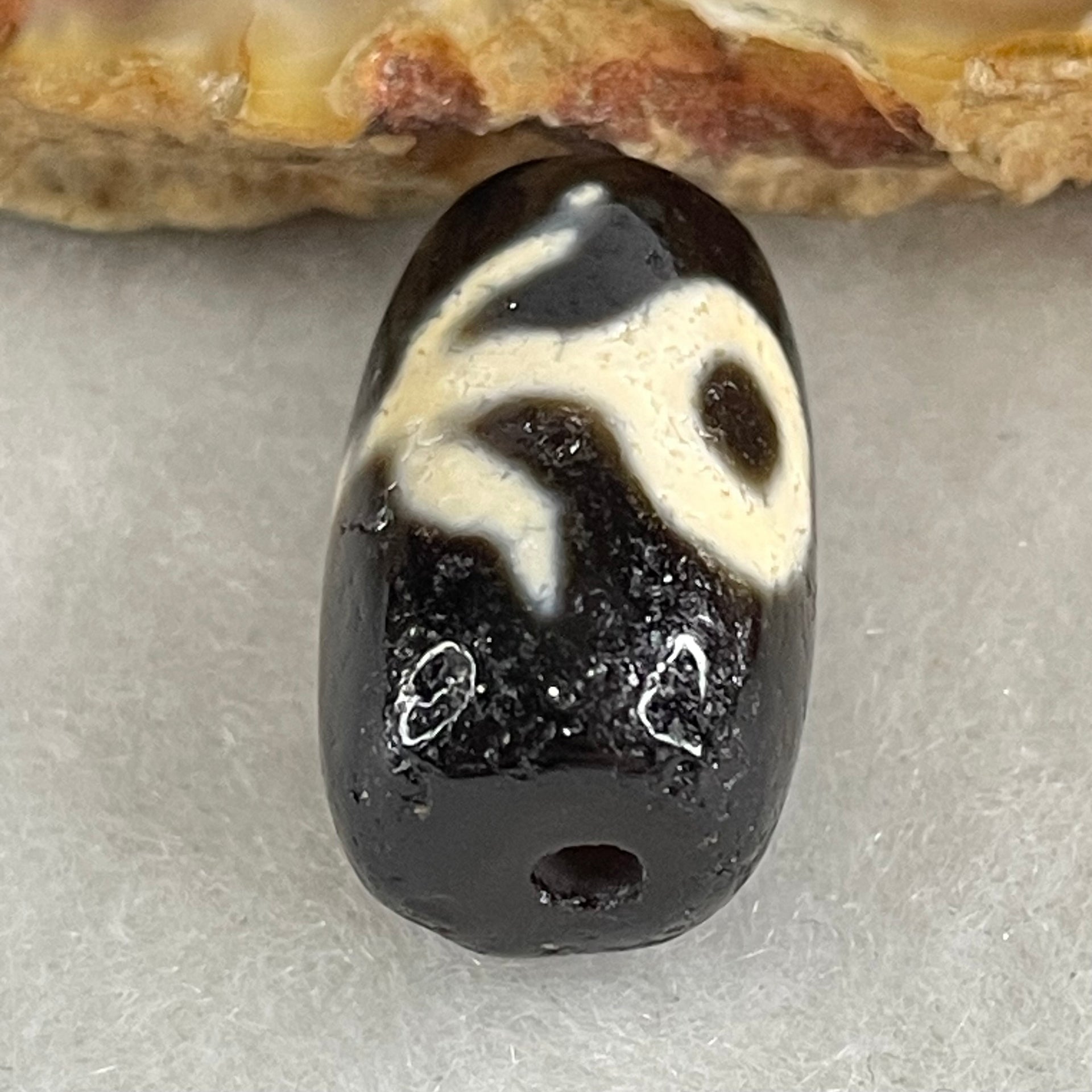 Natural Powerful Tibetan Old Oily Red White Agate Patina Guiren Tairen Human Benefactor Dzi Bead Heavenly Master (Tian Zhu) 贵人天珠 3.37g 18.2 by 10.7mm - Huangs Jadeite and Jewelry Pte Ltd