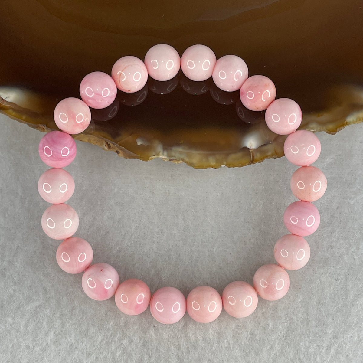 Certified Good Grade Natural Pink Queen Shell Beads Bracelet | 8.5mm Radiant Mother of Pearl Amulet (18.97g | 16cm Wrist | 22 Beads)