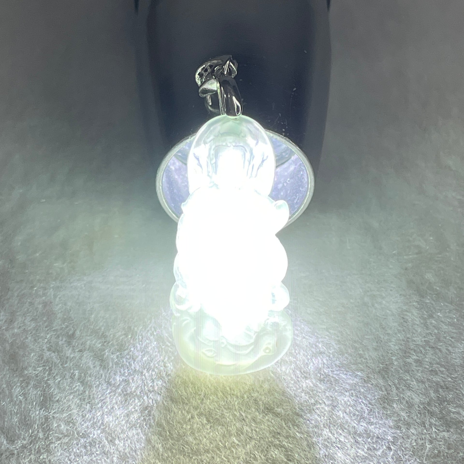 Type A Icy Colourless to Faint Green Jadeite Guan Yin Pendant 3.0g 31.0 by 14.5 by 3.5mm - Huangs Jadeite and Jewelry Pte Ltd
