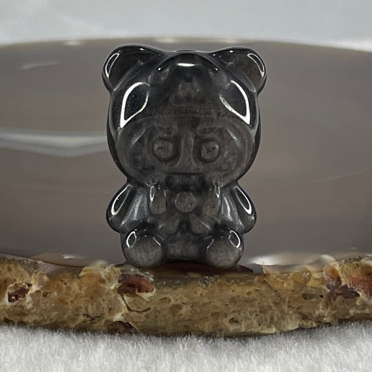 Black Obsidian Labubu Charm Display 15.14g 28.5 by 22.2 by 19.4mm - Huangs Jadeite and Jewelry Pte Ltd