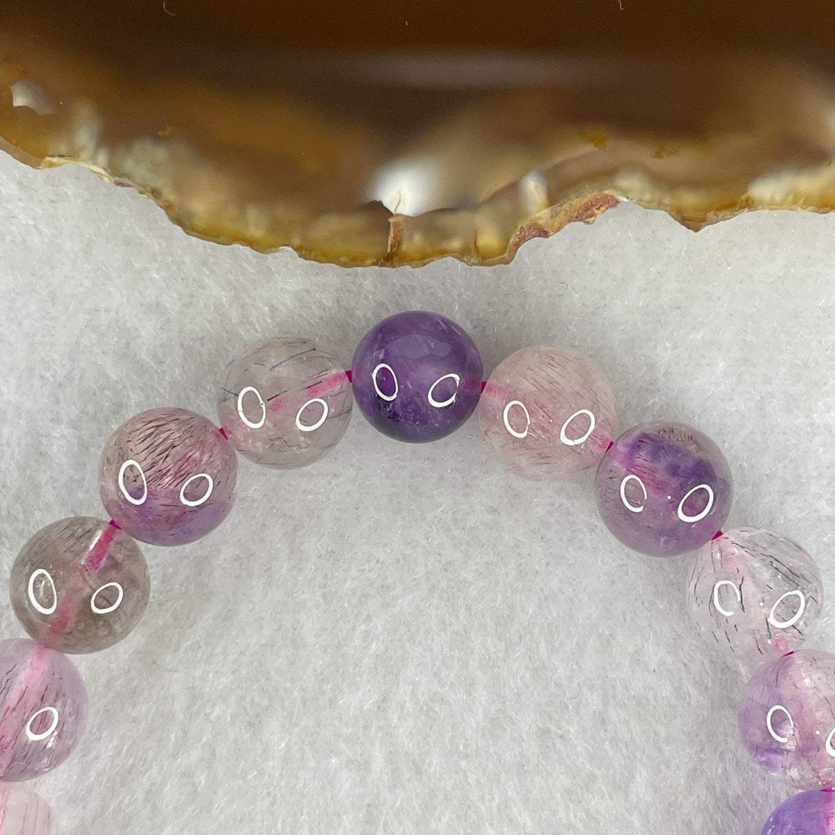 Certified Above Average Grade Natural Super 7 Crystal Beads Bracelet | 9.9mm Sacred 7-Mineral Synergy Statement Power (26.05g | 16cm Wrist Sizing | 20 Beads)