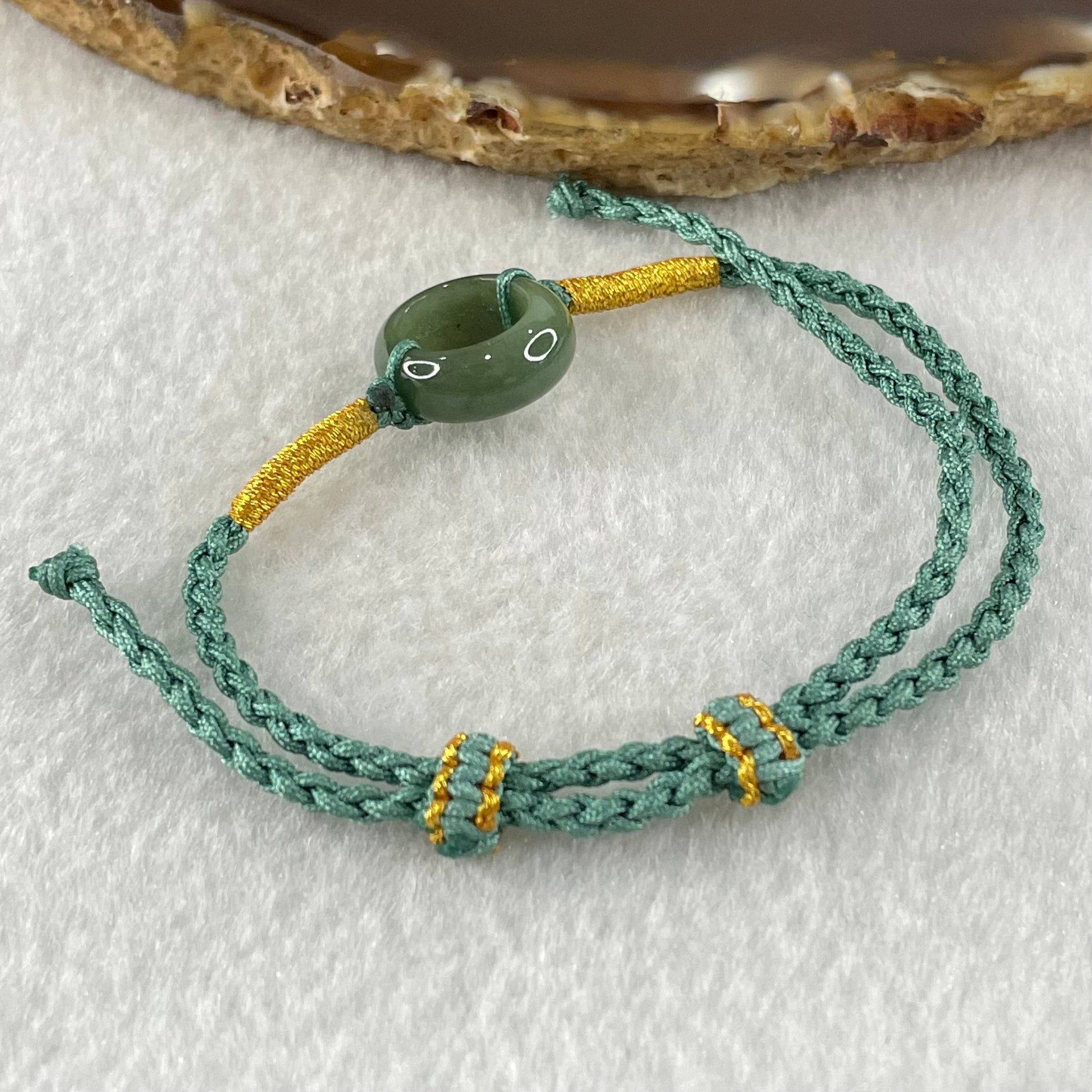 Type A Blueish Green Jadeite Ping An Kou Donut With String Bracelet 2.51g 15.0 by 6.2mm - Huangs Jadeite and Jewelry Pte Ltd