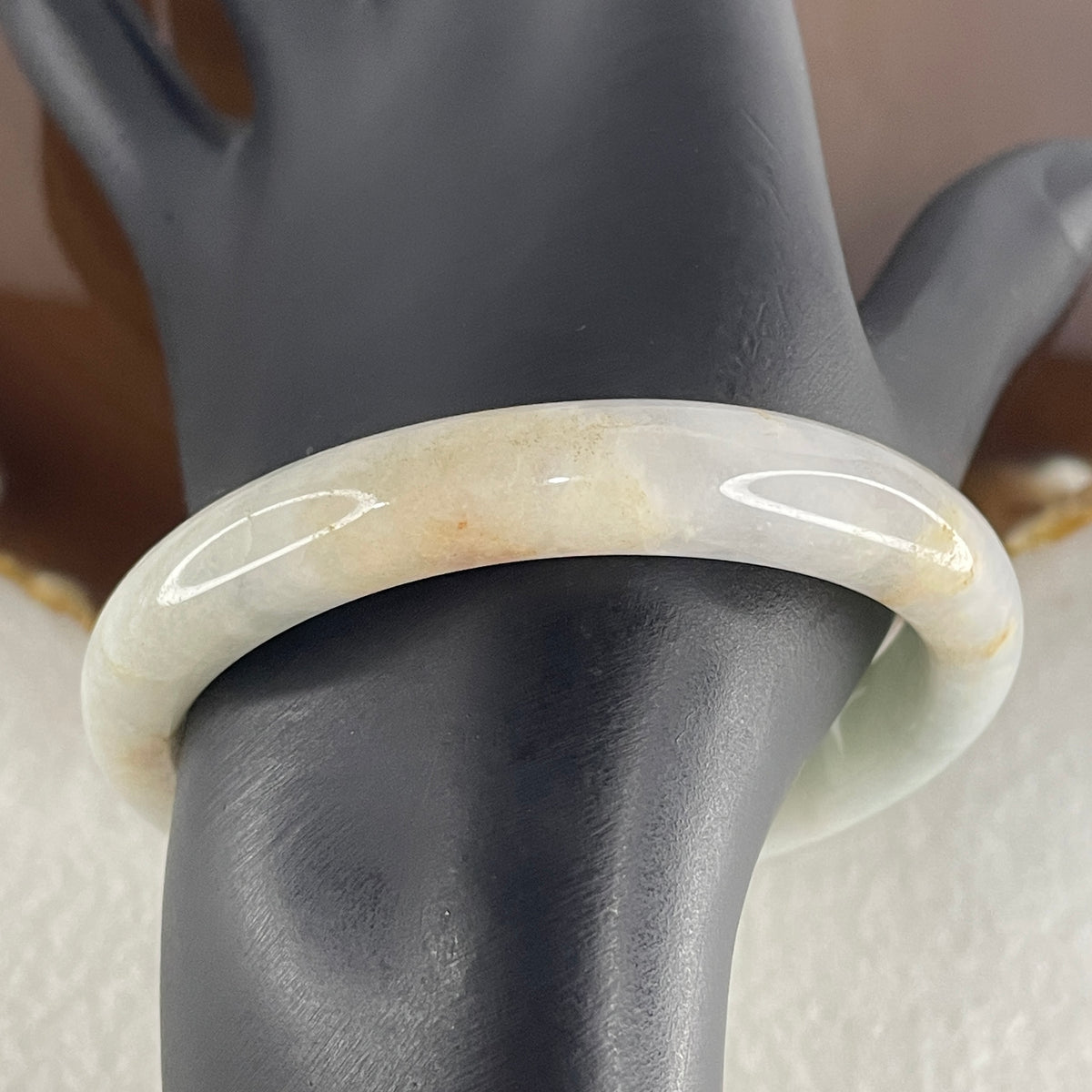 Natural Type A Light Lavender with Green and Brownish Piao Hua Jadeite Flat Ding Dang Bangle 39.14g Inner Diameter 54.5mm 10.2 by 7.2mm (Slight External Rough) - Huangs Jadeite and Jewelry Pte Ltd