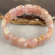 Above Average Natural Pink Flower Agate Shou Pai Bracelet 38.91g 17cm 18.0 by 13.1mm 15 Pieces (Slight External Rough) - Huangs Jadeite and Jewelry Pte Ltd