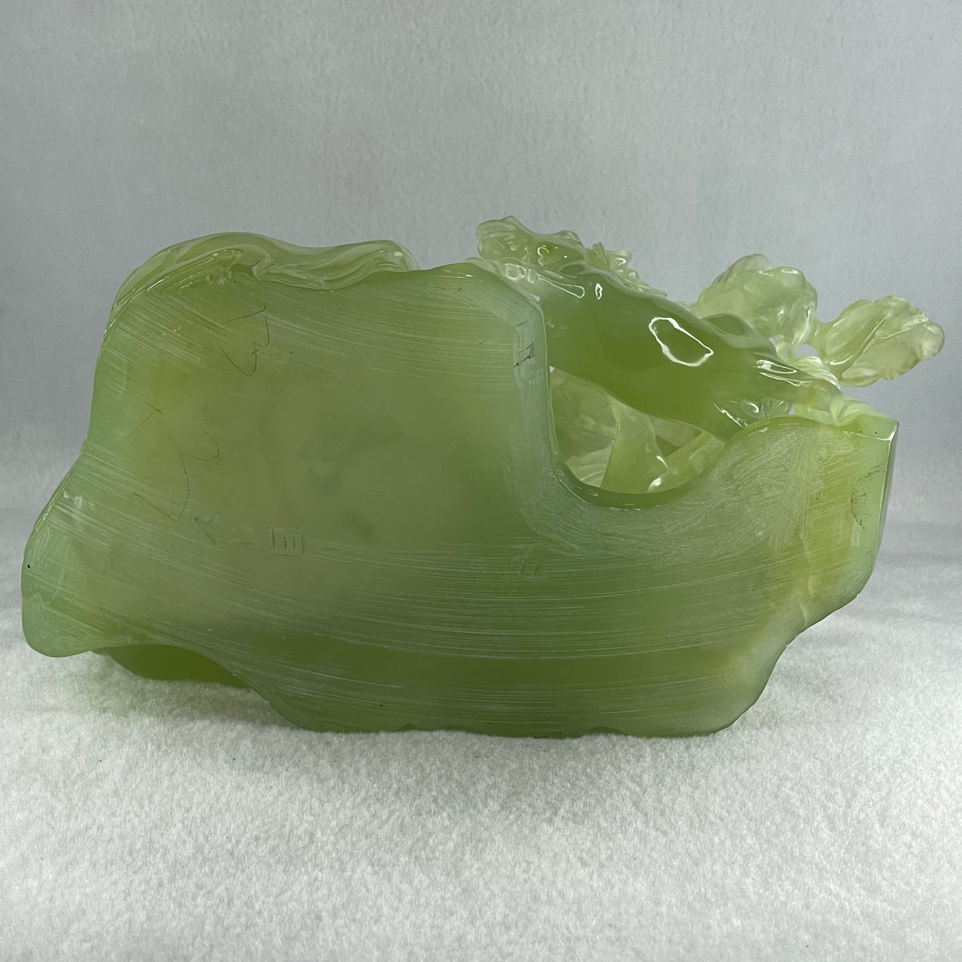 Natural Green Serpentine Double Horses with Twin Birds on Tree and Pond Display 1,254.1g L243.0 by B135.0 by H146.0mm - Huangs Jadeite and Jewelry Pte Ltd