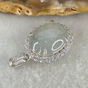 Type A Icy Green With Wuji Grey Spots Cabochon Jadeite in S925 Sliver Crystal Charm 2.85g 13.9 by 10.9 by 5.0mm - Huangs Jadeite and Jewelry Pte Ltd