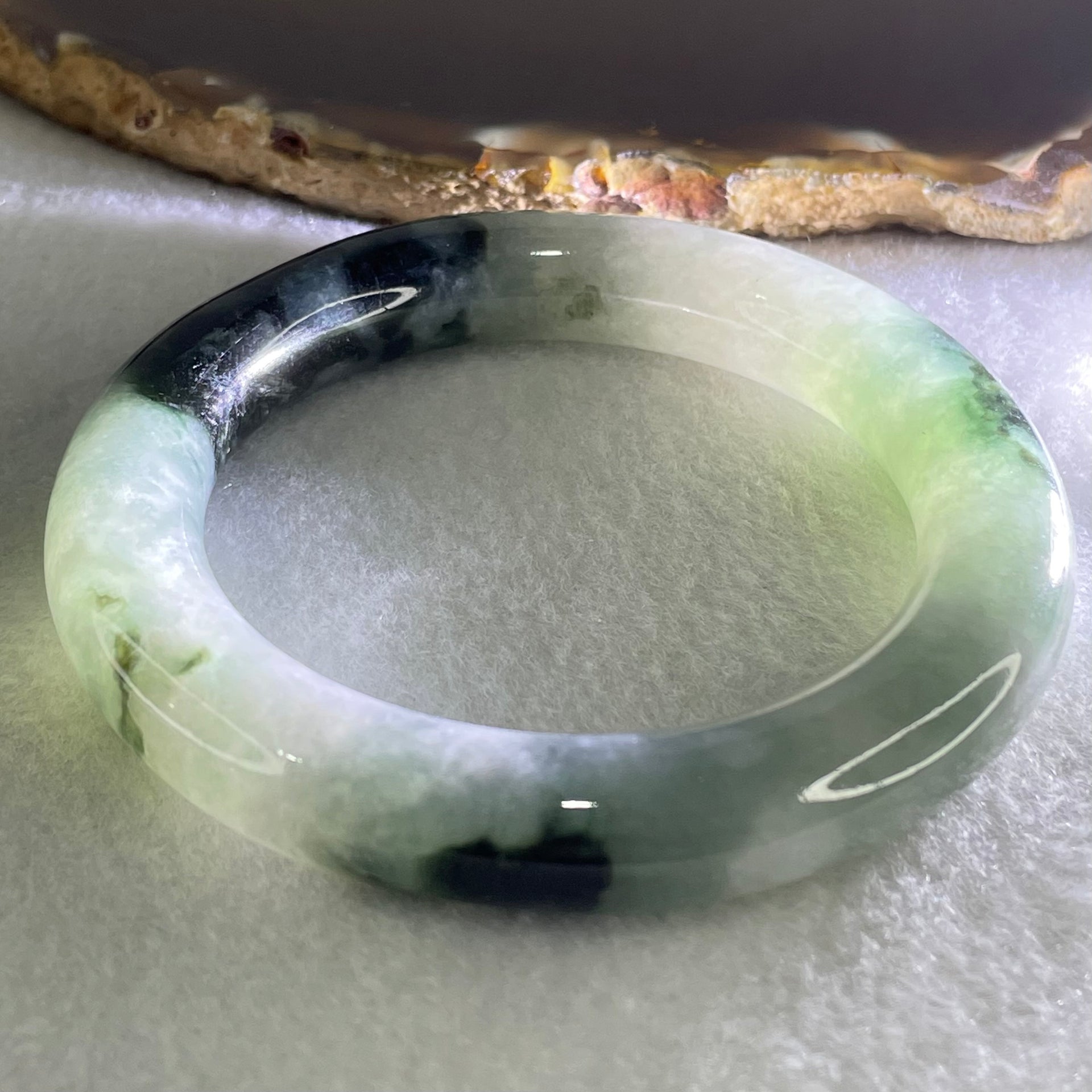 Type A Green Lavender with Dark Green Piao Hua Jadeite Bangle 44.77g Internal Diameter 52.1mm by 10.9 by 11.2mm (Slight Internal Lines) - Huangs Jadeite and Jewelry Pte Ltd