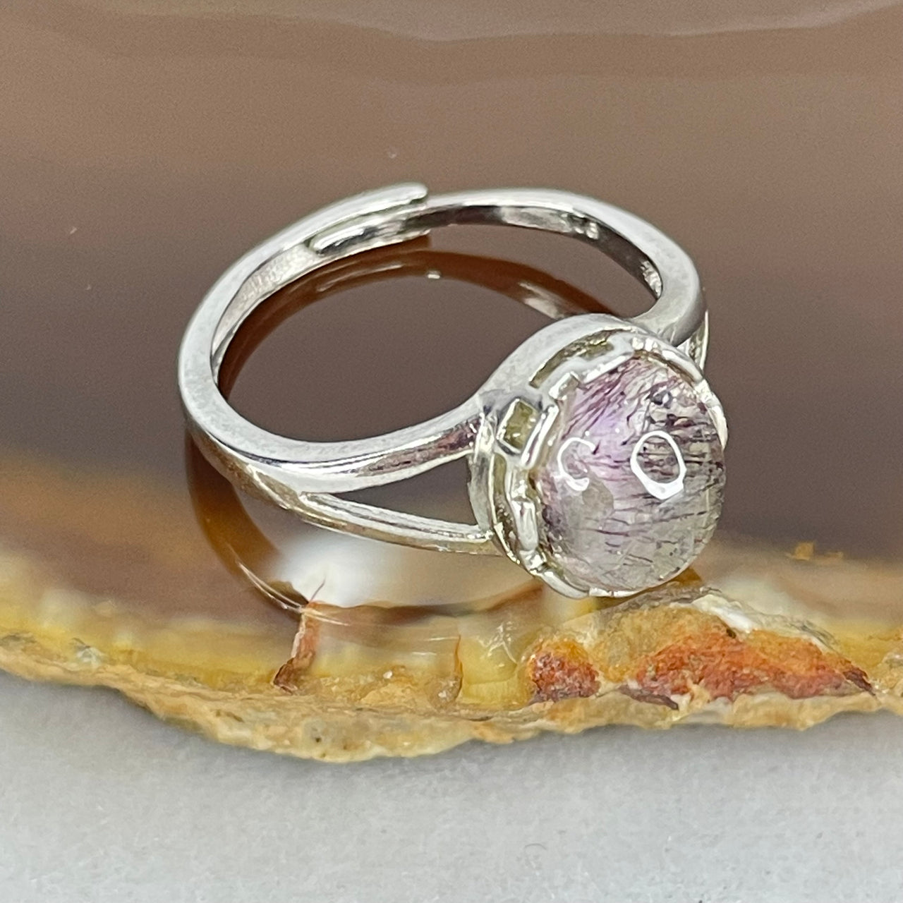 Average Grade Natural Super 7 Quartz in S925 Sliver Ring (Adjustable Size) 2.11g 8.8 by 7.7 by 5.0mm - Huangs Jadeite and Jewelry Pte Ltd