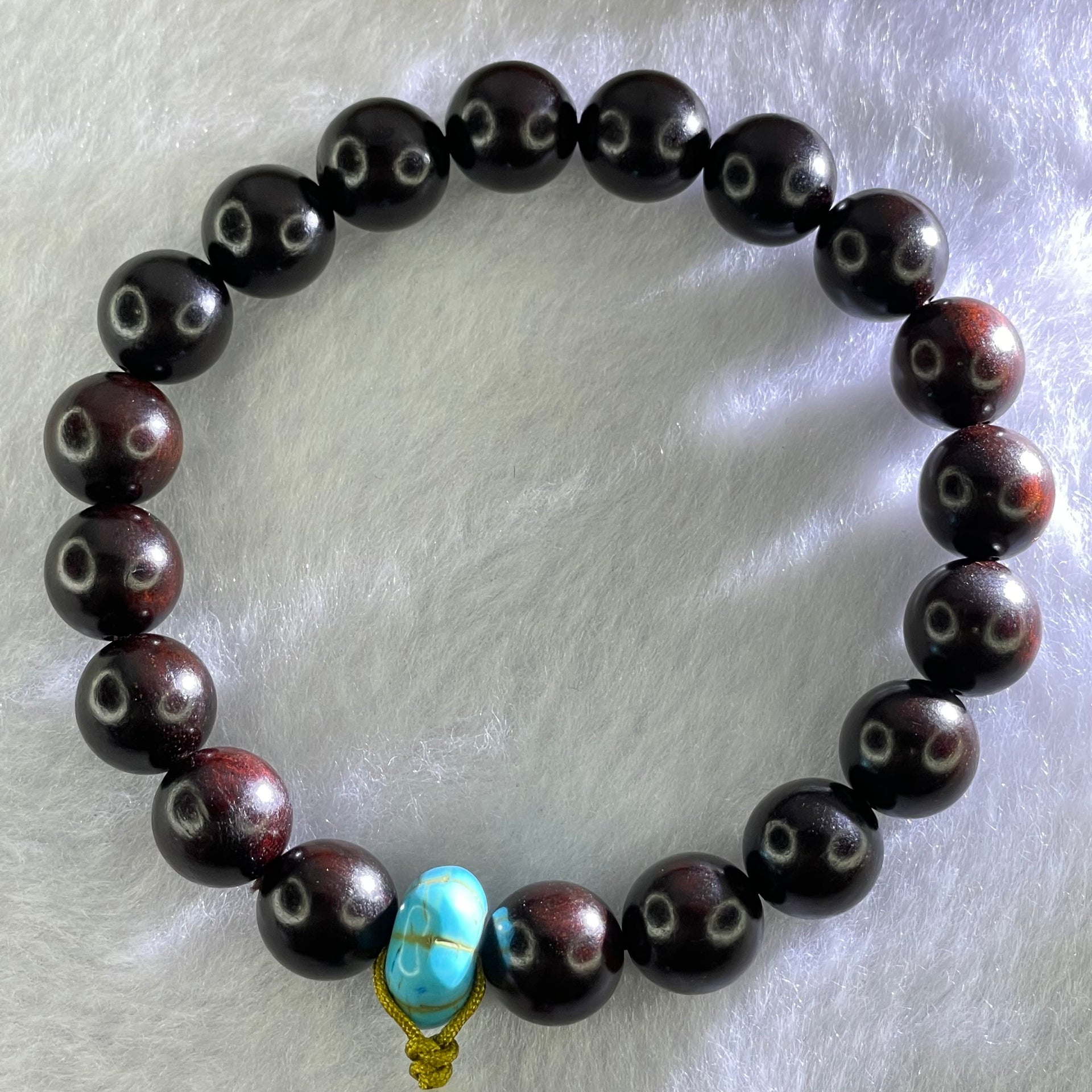 Natural Zitan Wood Beads with Turquoise Bracelet 15.30g 17cm 10.3mm 19 Beads - Huangs Jadeite and Jewelry Pte Ltd
