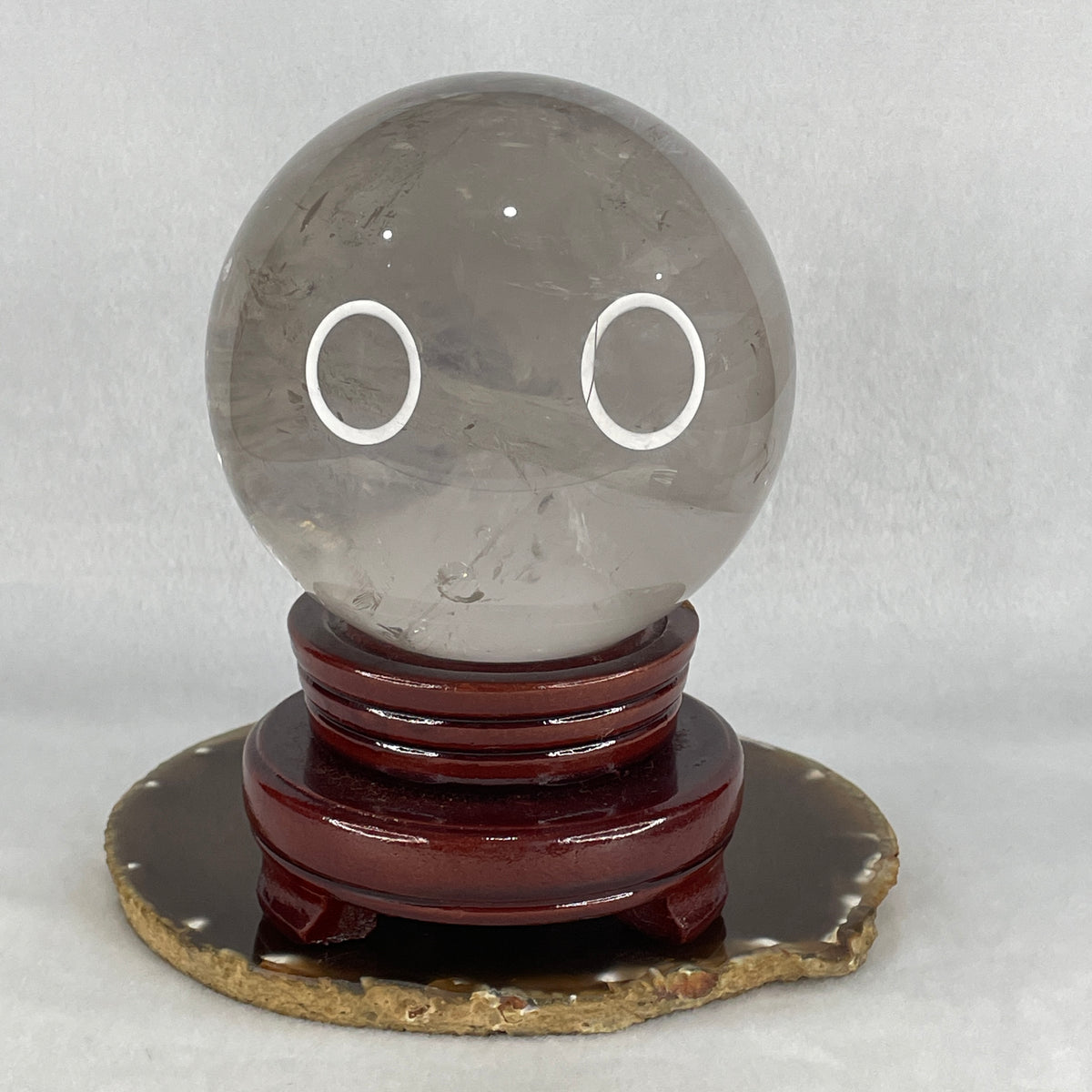 High Grade Natural Clear Quartz Sphere Display with Custom Wooden Stand | (1,787.9g | 110.0x150.0mm | Harmonizer, Aura Purifier, Feng Shui Energy Magnifier & Wealth Clarity Anchor)