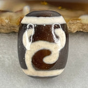 Natural Powerful Tibetan Old Oily Black White Agate Green Tara Dzi Bead Heavenly Master (Tian Zhu) 绿度母天珠 4.79g 17.6 by 13.2mm - Huangs Jadeite and Jewelry Pte Ltd