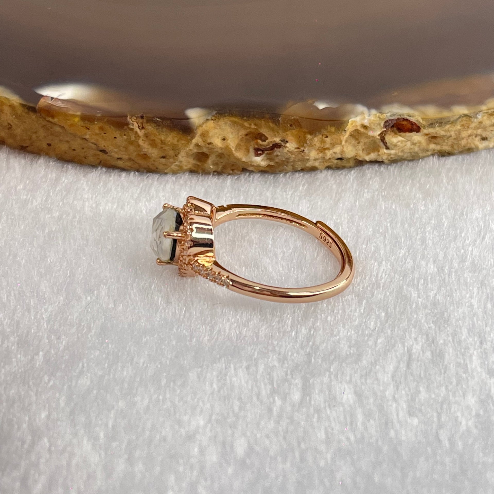 Natural Blue Opal with Crystals In S925 Sliver Rose Gold Color Ring (Adjustable Size) 2.21g 5.1 by 6.2 by 2.5mm - Huangs Jadeite and Jewelry Pte Ltd