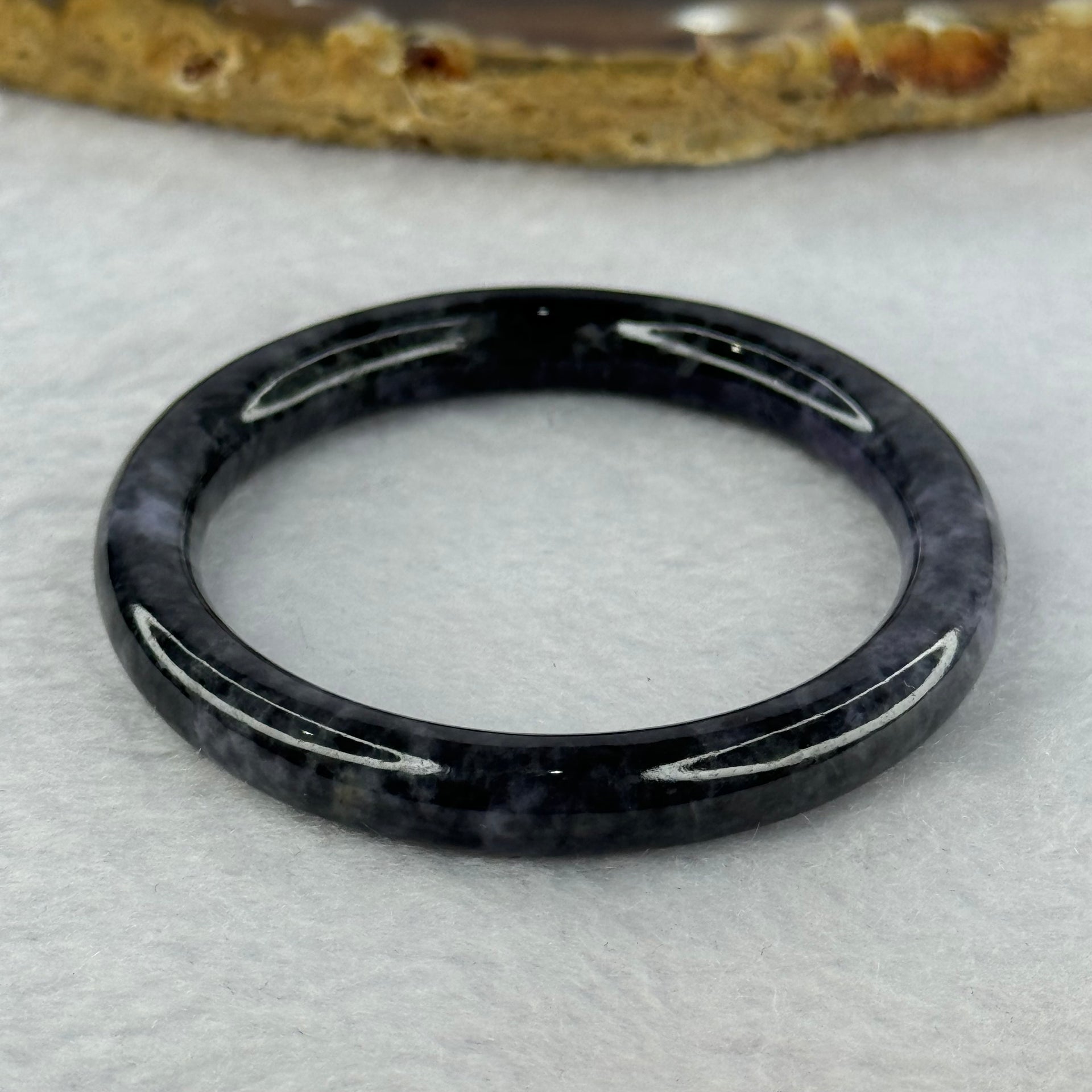 Type A Black Grey Wuji Jadeite Baby Bangle 15.07g Internal Diameter 39.8mm 6.6 by 6.2mm - Huangs Jadeite and Jewelry Pte Ltd
