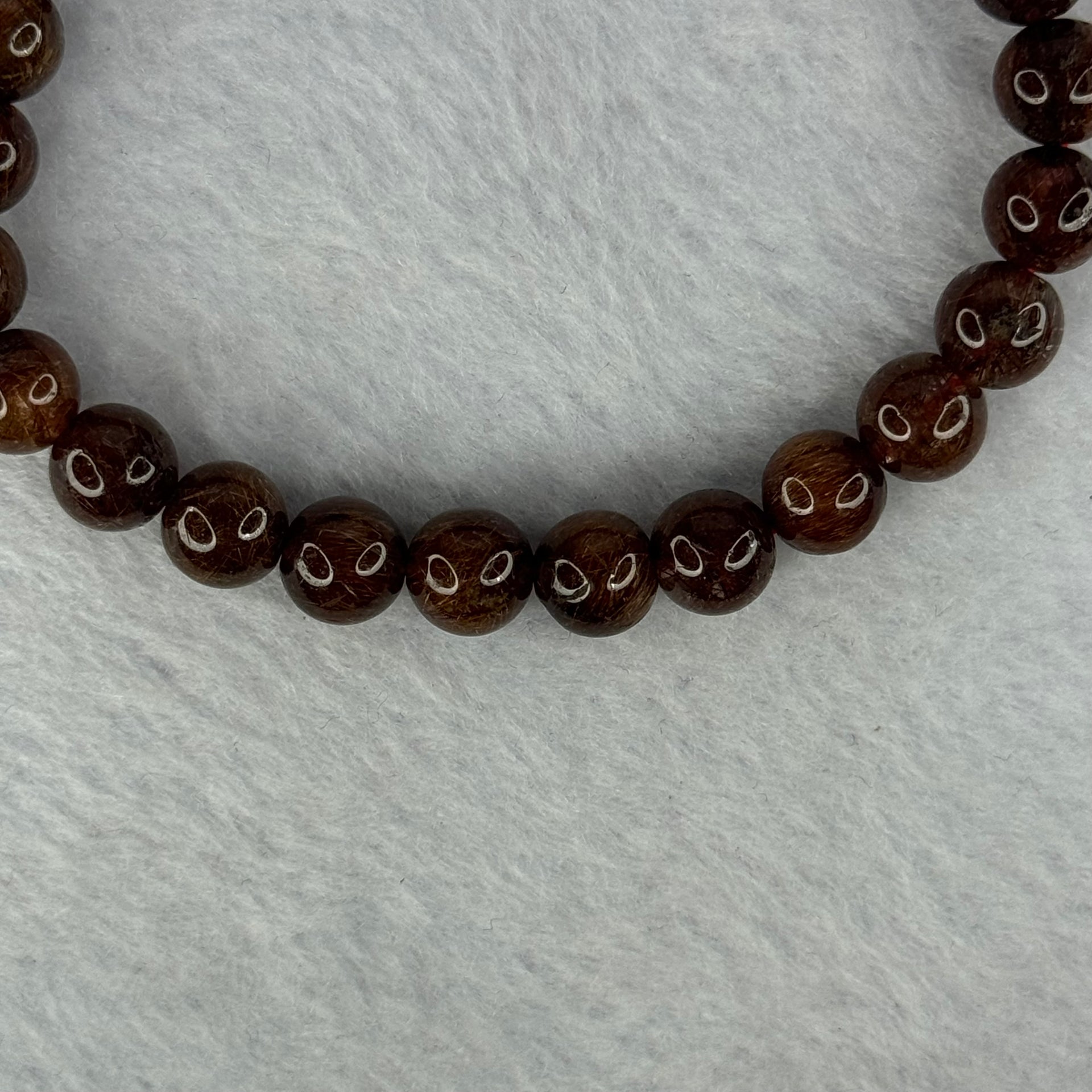 Natural Copper Rutilated Quartz Beads Bracelet 天然銅髮晶手镯 16.36g 16cm 7.9mm 25 Beads - Huangs Jadeite and Jewelry Pte Ltd