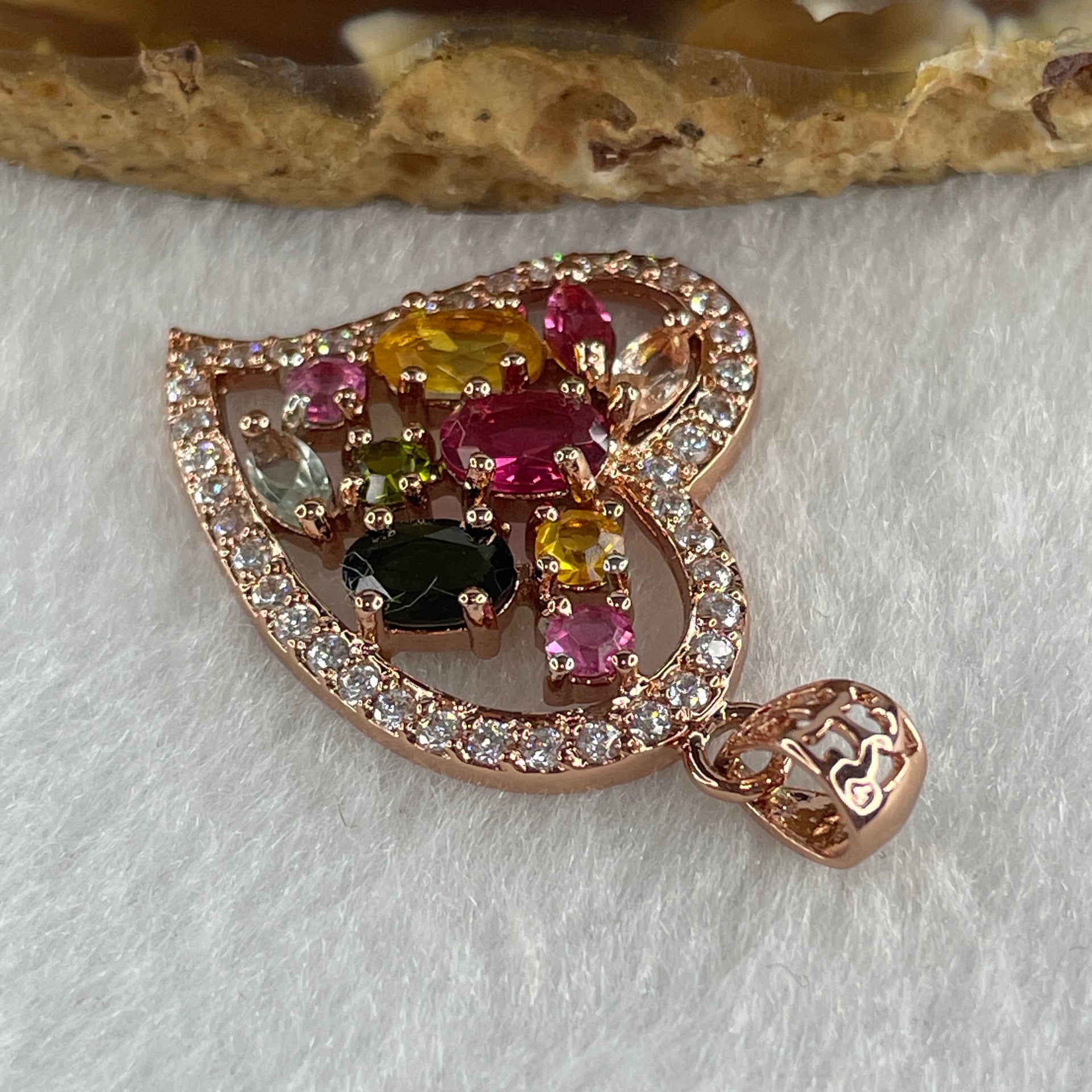 Natural Tourmaline Crystal Heart Shape with Charm Pendant in S925 Sliver 3.83g 5.2 by 4.0 by 1.8mm - Huangs Jadeite and Jewelry Pte Ltd