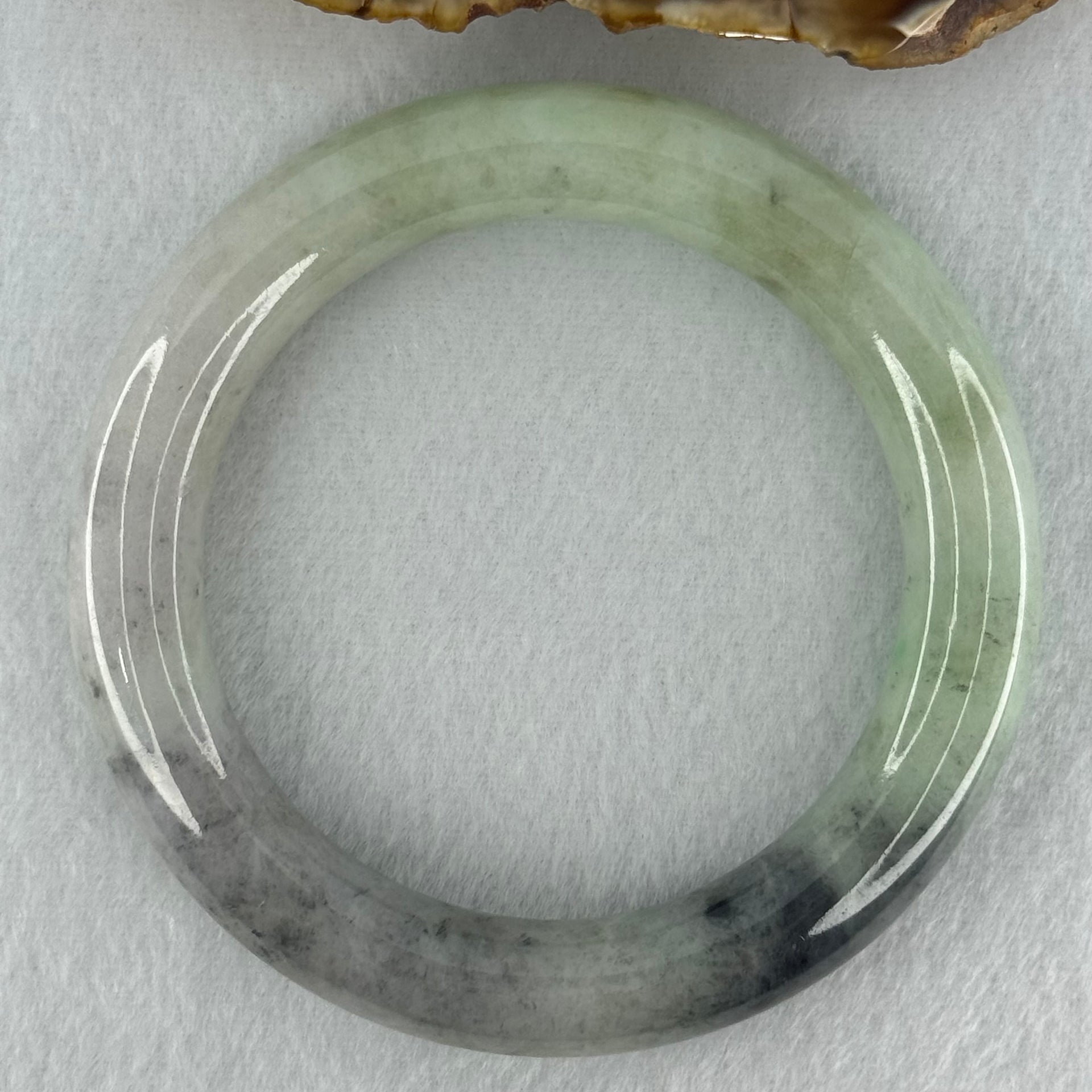 Type A Green Lavender with Grey Wuji Patches Jadeite Bangle Internal Diameter 59.7mm 90.66g 13.5 by 11.6mm (Slight Internal Lines) - Huangs Jadeite and Jewelry Pte Ltd