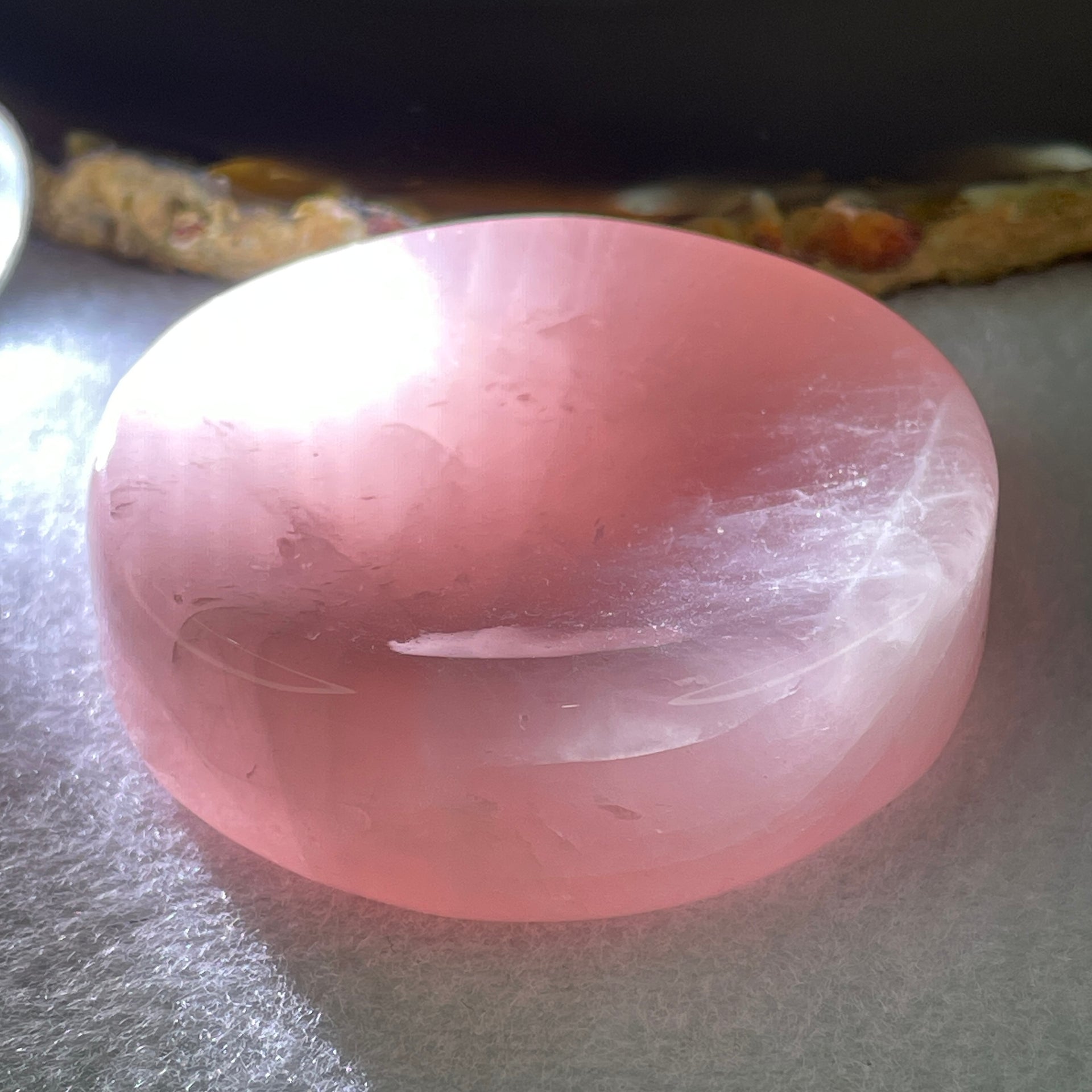 Natural Rose Quartz Plate Display 91.73g 55.3 by 16.4mm - Huangs Jadeite and Jewelry Pte Ltd