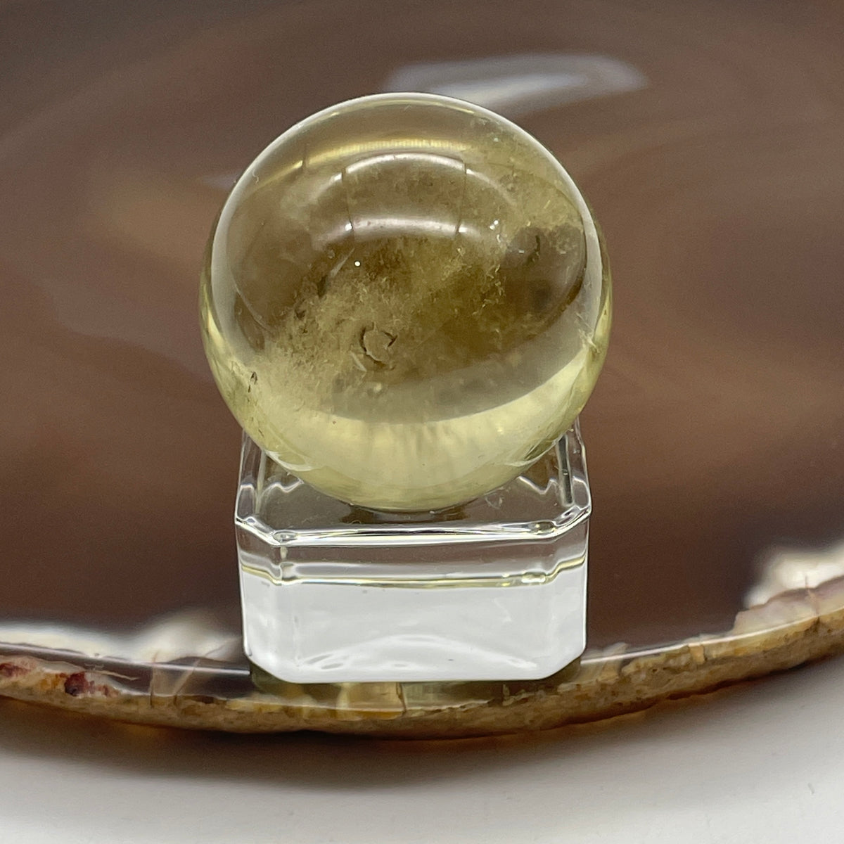Good Grade Natural Smoky Quartz Mini Sphere Ball with Clear Acrylic Stand Display | (52.42g | 29.2mm | 40.3mm | Anchor, Stress Dissolver & EMF Shield, 360° Energy Harmonizer & Feng Shui Grounding Catalyst)