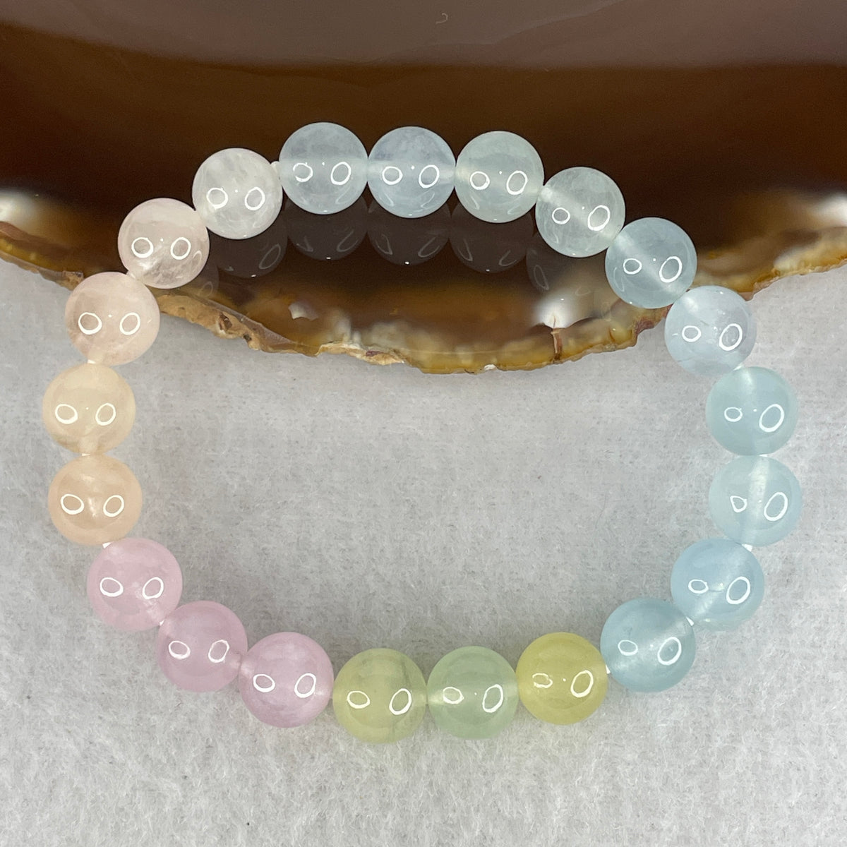 Above Average Grade Natural Multi Color Morganite Beads Bracelet | 9.3mm Pastel Harmony Amulet (22.46g | 16cm Wrist | 21 Beads)