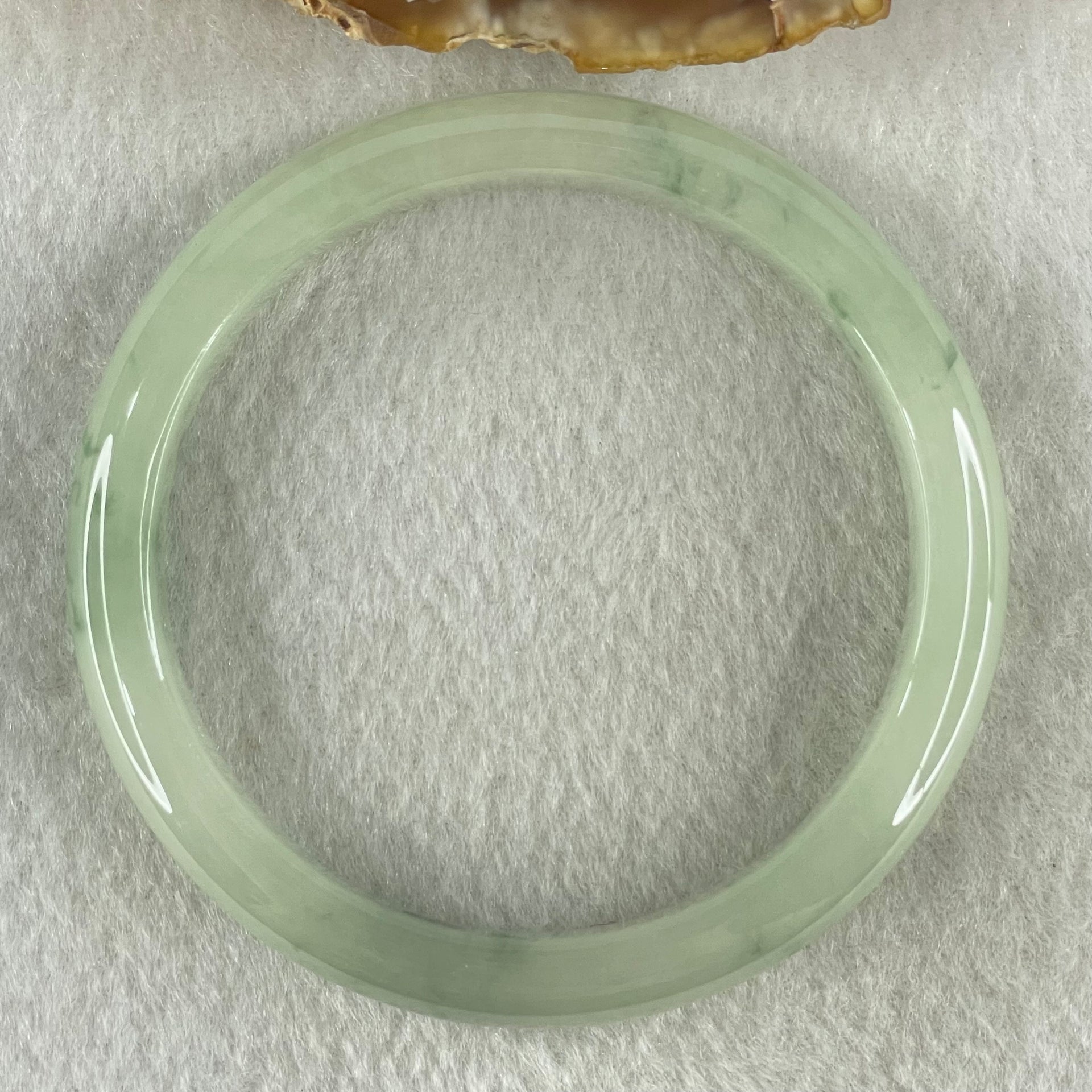 Type A Jelly Light Green with Blueish Green Piao Hua Floral Jadeite Bangle 38.24g Inner Diameter 55.8mm 9.4 by 7.2mm (Slight Internal Lines) - Huangs Jadeite and Jewelry Pte Ltd