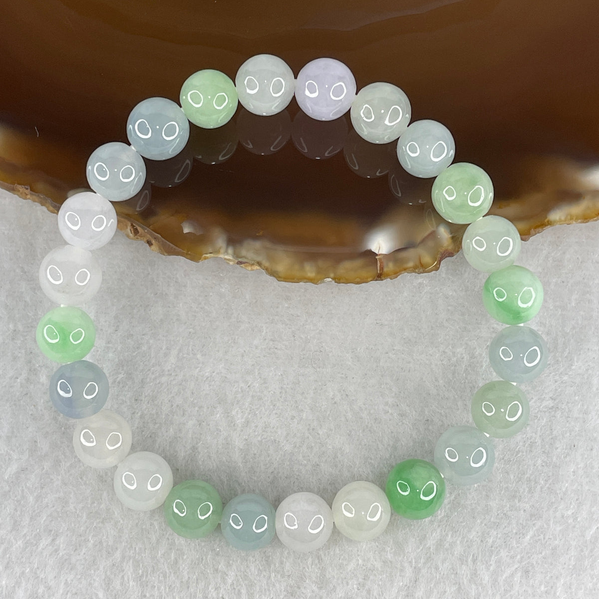 Natural Type A Green & Lavender Jadeite Beads Bracelet | 15.5cm Strand of 24 Beads 8.2mm (20.74g | "Chun Dai Cai" Dual Spectrum | Royal Fortune, Vitality & Heart Harmony)