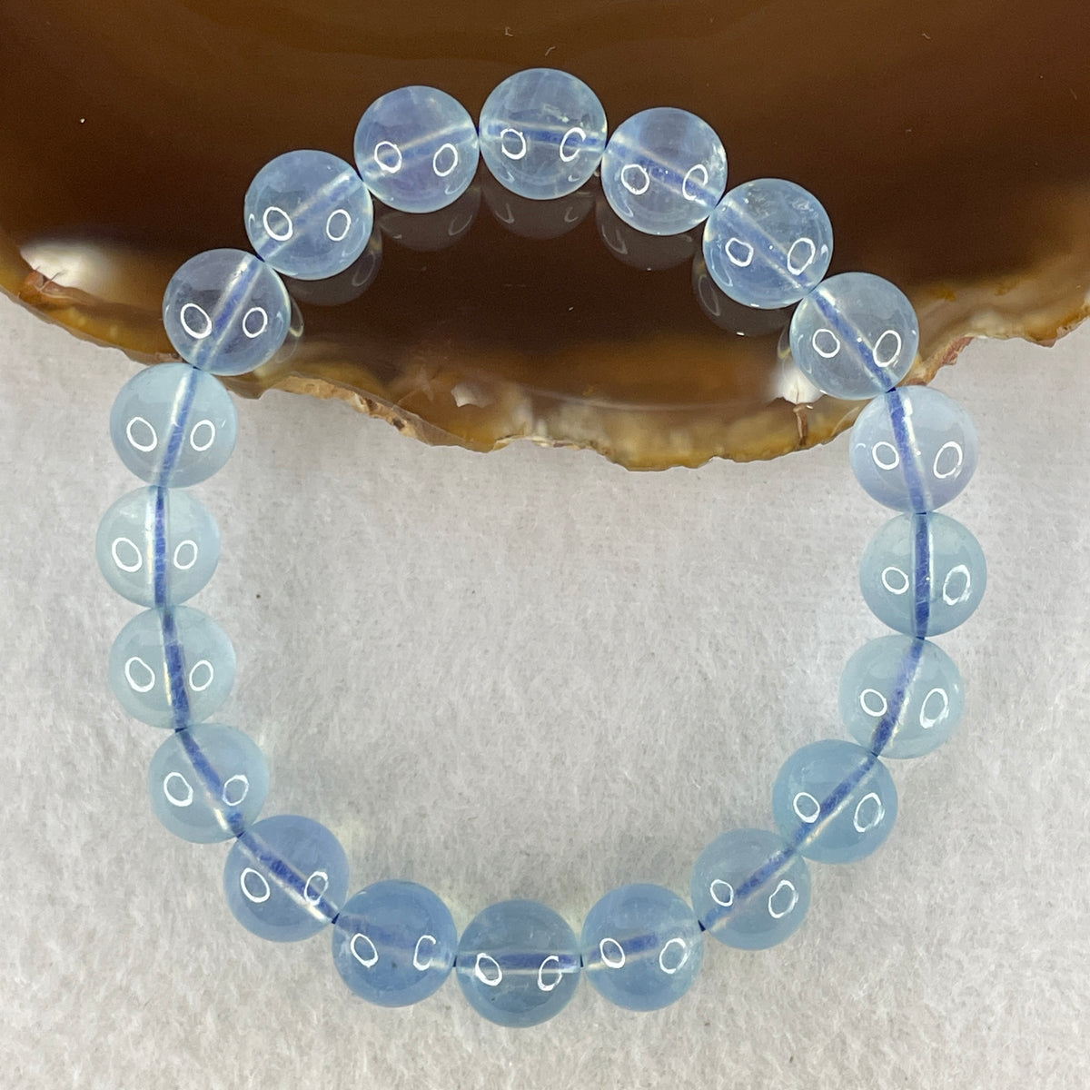Certified Above Average Natural Aquamarine Beads Bracelet | 16cm with 20 Beads 9.8mm (25.03g | Ocean Blue Translucency | Throat & Third Eye Chakra Harmony, Tranquil Communication & Serene Wealth Shield)