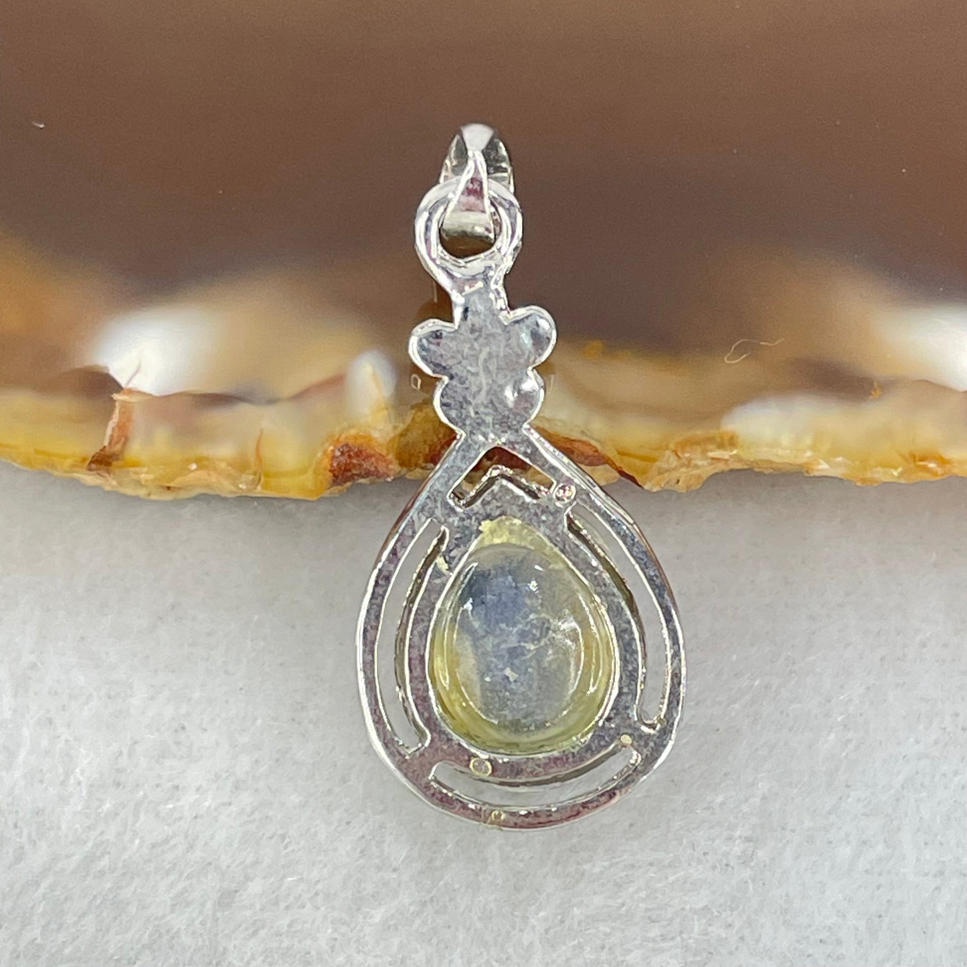 Good Grade Rare Natural Blue Dumortierite Rutilated Quartz in S925 Pendant 2.58g 12.2 by 9.7 by 5.5mm - Huangs Jadeite and Jewelry Pte Ltd