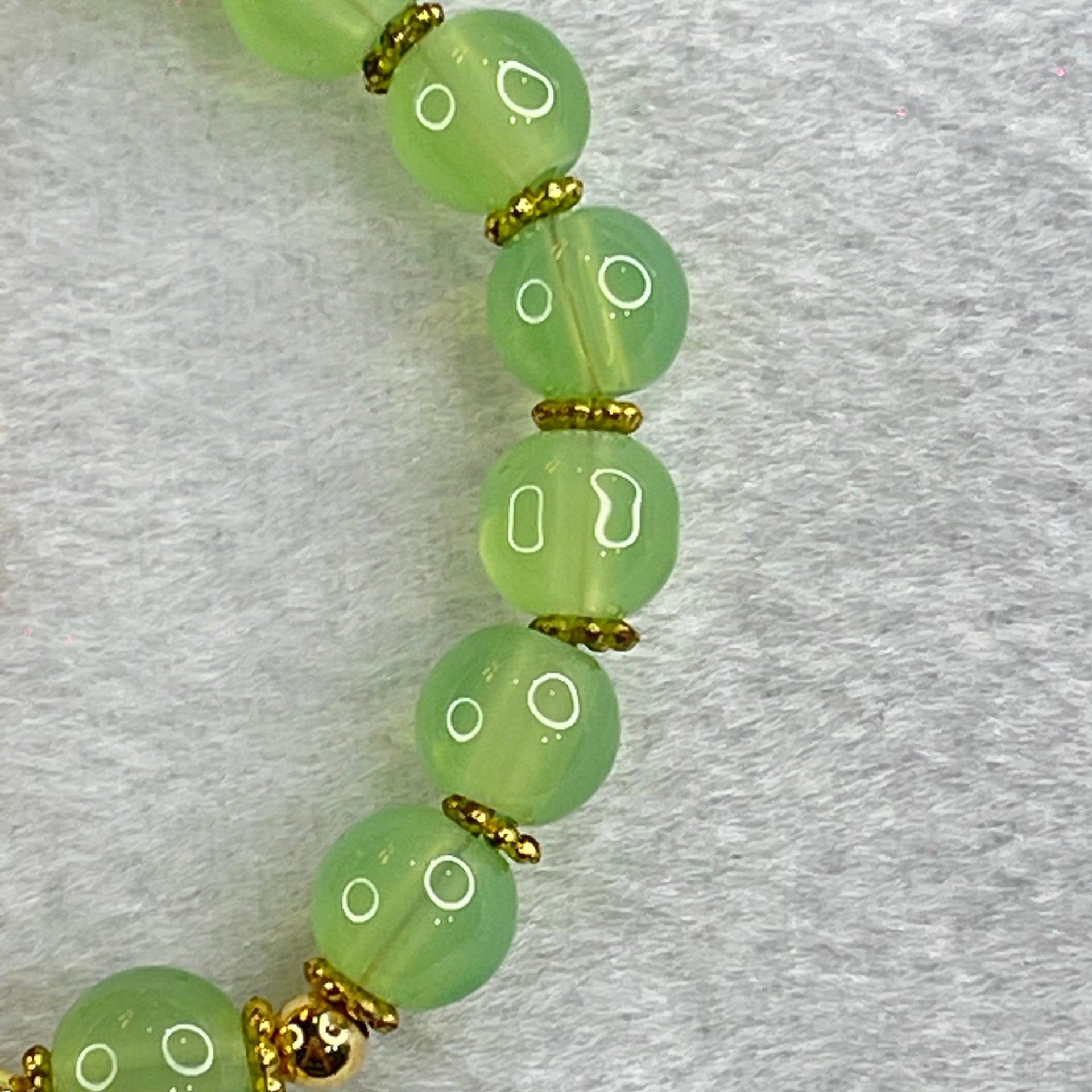 Green Chalcedony Beads and Peanut in Gold Color Bracelet 15.97g 14cm 8.1mm 16 Beads - Huangs Jadeite and Jewelry Pte Ltd