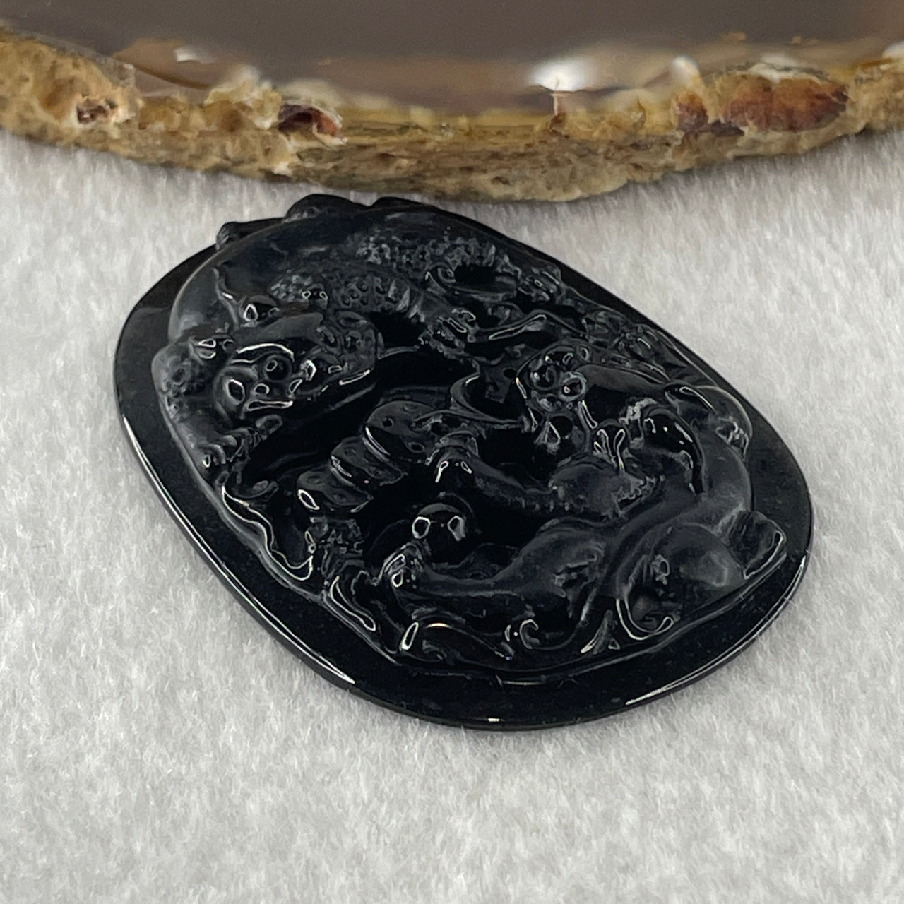Type A Opaque to Partial Translucent Black Omphacite Jadeite Pixiu Pair with Coins Pendant 19.06g 53.4 by 38.5 by 7.6mm - Huangs Jadeite and Jewelry Pte Ltd