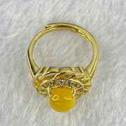 Natural Golden Yellow Amber With Crystals in Sliver Gold Color Ring (Adjustable Size) 3.68g 9.2 by 7.5 by 6.0mm - Huangs Jadeite and Jewelry Pte Ltd