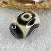 Natural Powerful Tibetan Old Oily Dark Brown With White Agate 3 Eyes Dzi Bead Heavenly Master (Tian Zhu) 三眼天诛 4.44g 17.5 by 12.5mm - Huangs Jadeite and Jewelry Pte Ltd
