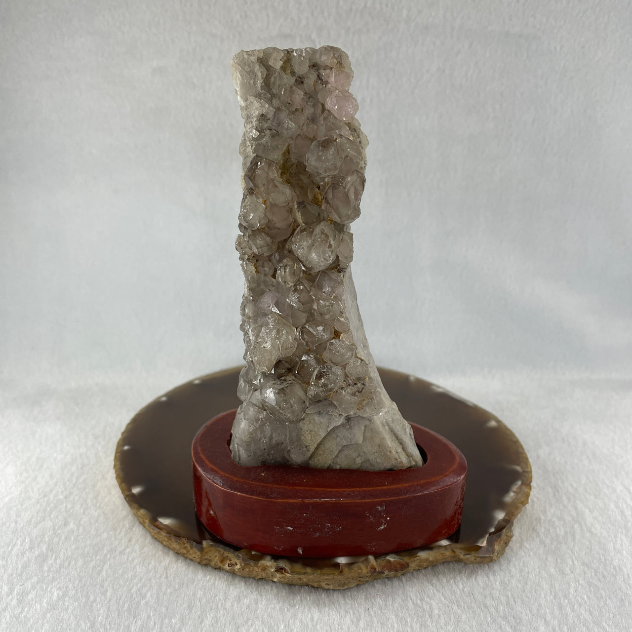 Natural Smoky Quartz Rough Irregular Shape Display in Wooden Stand 353.99g 90.7 by 60.9 by 142.8mm - Huangs Jadeite and Jewelry Pte Ltd
