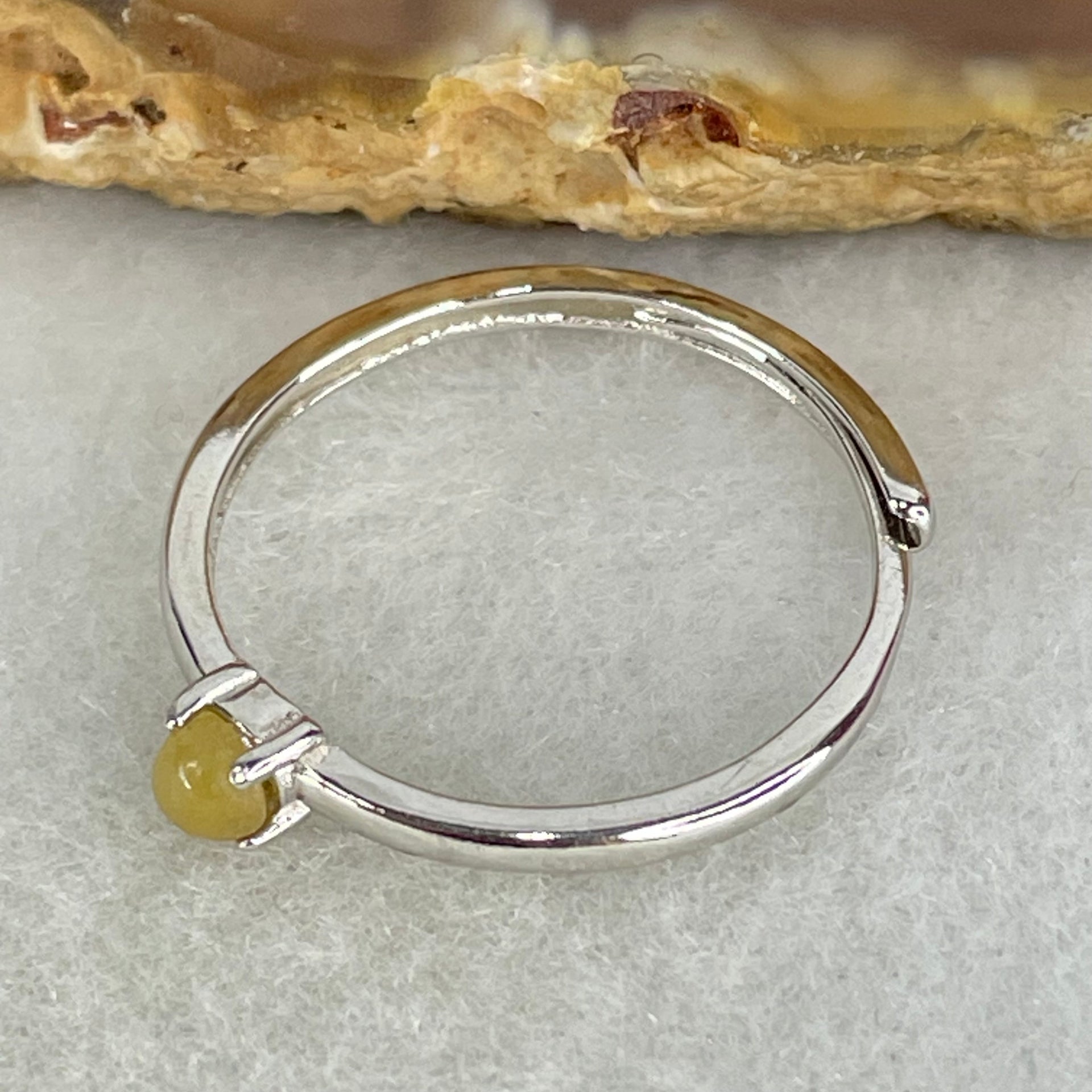 Type A Brown Cabochon Jadeite in S925 Sliver Ring (Adjustable Size) 0.87g 3.3 by 2.5mm - Huangs Jadeite and Jewelry Pte Ltd