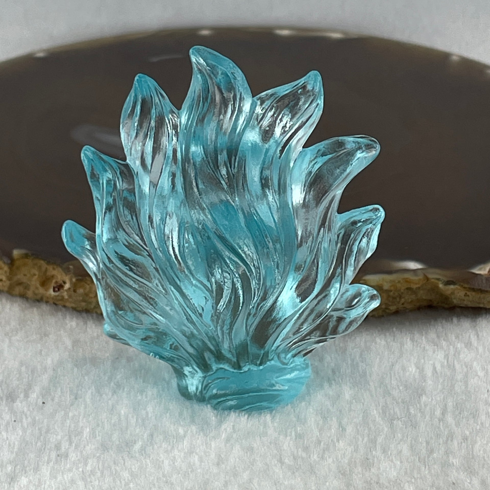 Liuli Blue 9 Tail Fox Display 74.92g 52.5 by 26.0 by 64.3mm - Huangs Jadeite and Jewelry Pte Ltd
