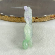 Type A Light Green with Deep Bright Lavender and Yellow Jadeite Pendant 45.66g 8.3 by 3.9 by 11mm with Wooden Stand - Huangs Jadeite and Jewelry Pte Ltd